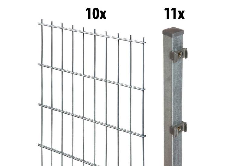 GARDEN 'N' MORE Doppelstabmattenzaun Standard, (21-St), 10 Elemente für 20 m, LxH: 200 x 203 cm, mit 11 Pfosten von GARDEN 'N' MORE