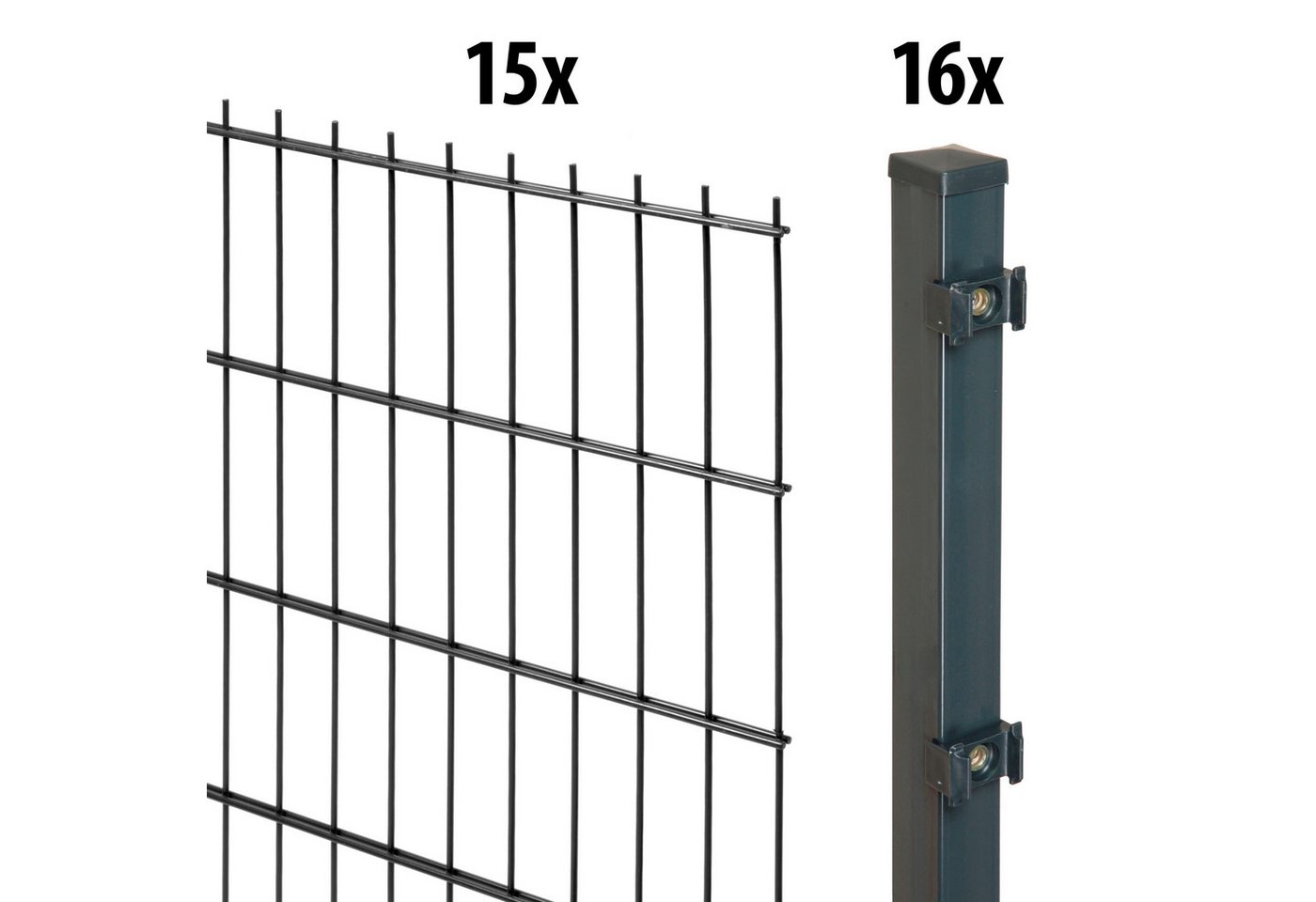 GARDEN 'N' MORE Doppelstabmattenzaun Standard, (31-St), 15 Elemente für 30 m, LxH: 200 x 103 cm, mit 16 Pfosten von GARDEN 'N' MORE