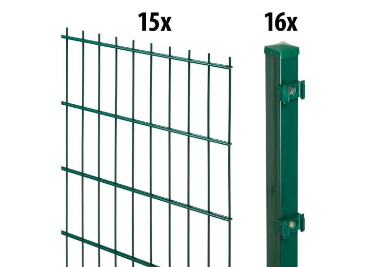 GARDEN 'N' MORE Doppelstabmattenzaun Standard, (31-St), 15 Elemente für 30 m, LxH: 200 x 163 cm, mit 16 Pfosten von GARDEN 'N' MORE
