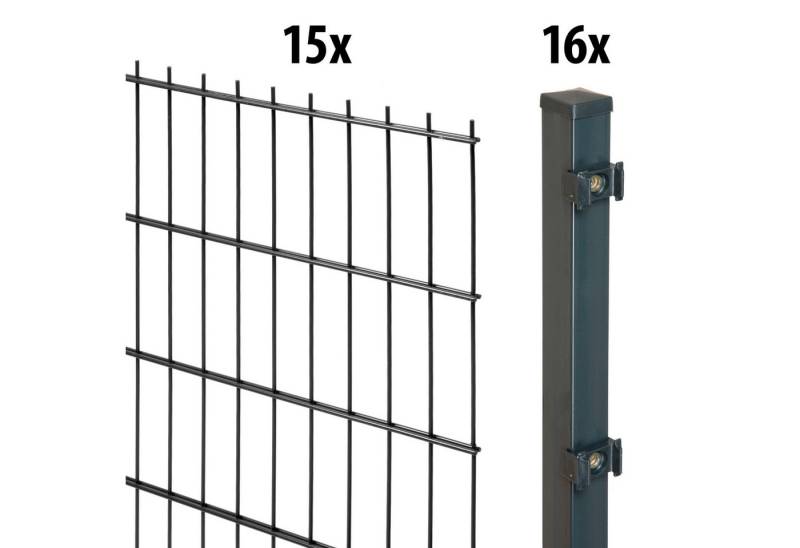 GARDEN 'N' MORE Doppelstabmattenzaun Standard, (31-St), 15 Elemente für 30 m, LxH: 200 x 163 cm, mit 16 Pfosten von GARDEN 'N' MORE