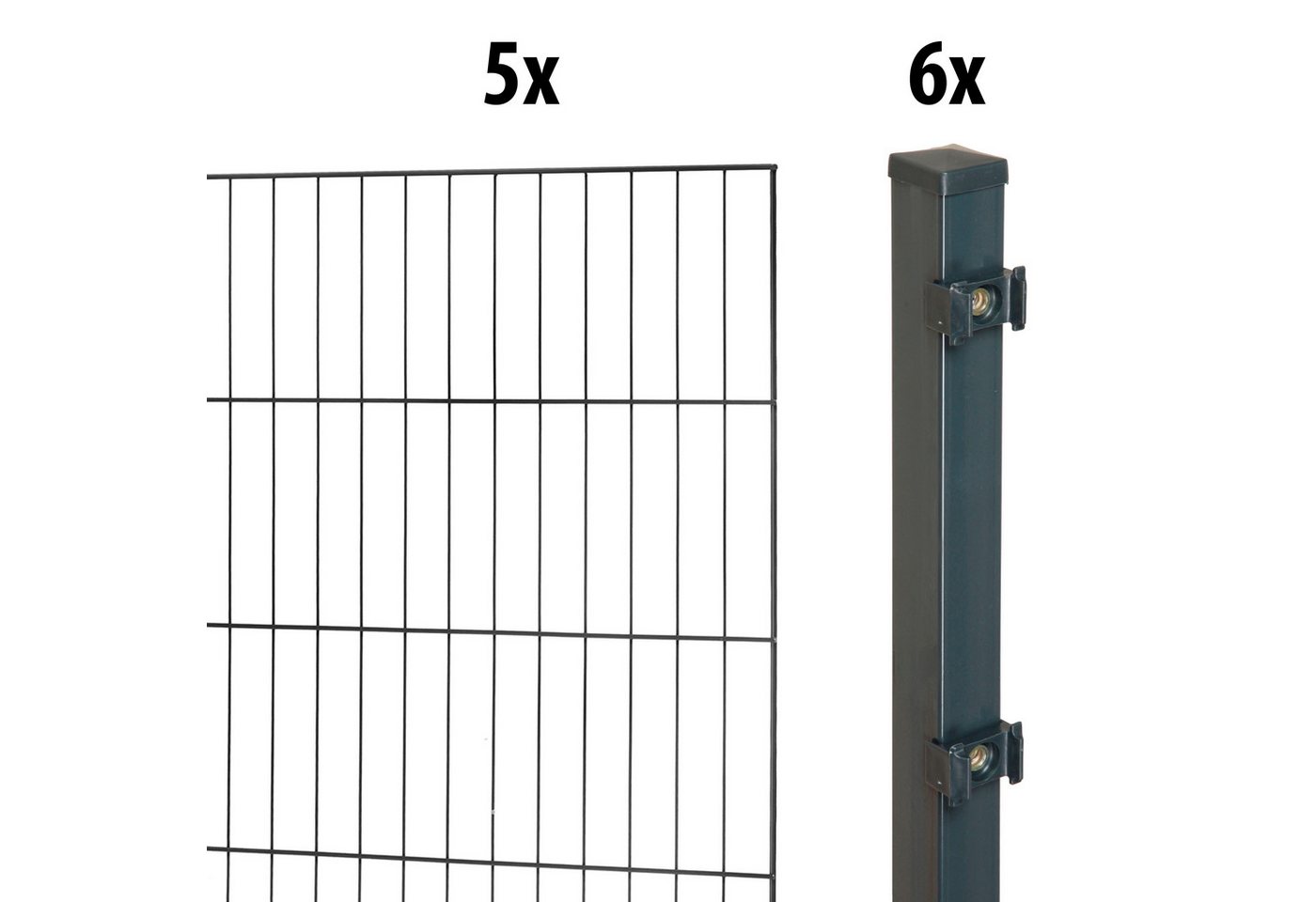 GARDEN 'N' MORE Einstabmattenzaun Standard, (11-St), 5 Elemente für 10 m, LxH: 200 x 103 cm, mit 6 Pfosten von GARDEN 'N' MORE