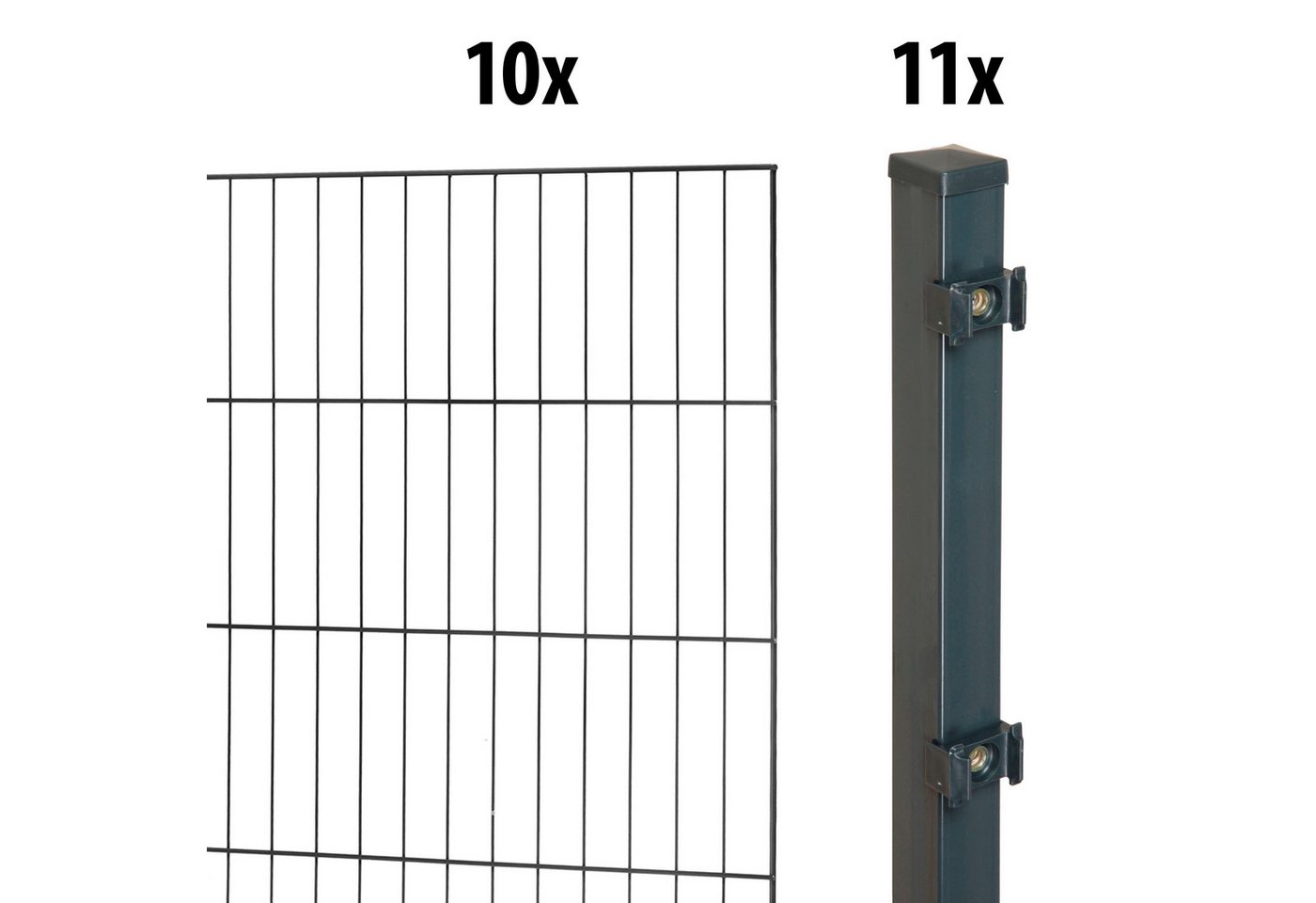 GARDEN 'N' MORE Einstabmattenzaun Standard, (21-St), 10 Elemente für 20 m, LxH: 200 x 125 cm, mit 11 Pfosten von GARDEN 'N' MORE