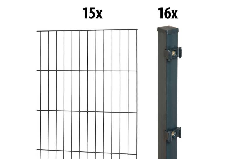 GARDEN 'N' MORE Einstabmattenzaun Standard, (31-St), 15 Elemente für 30 m, LxH: 200 x 150 cm, mit 16 Pfosten von GARDEN 'N' MORE