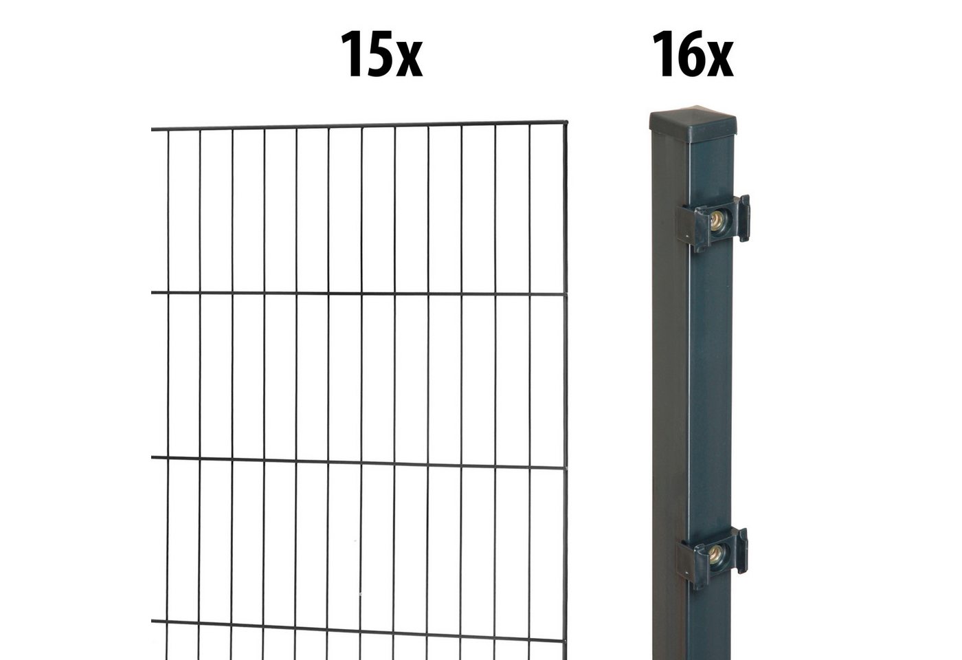 GARDEN 'N' MORE Einstabmattenzaun Standard, (31-St), 15 Elemente für 30 m, LxH: 200 x 175 cm, mit 16 Pfosten von GARDEN 'N' MORE