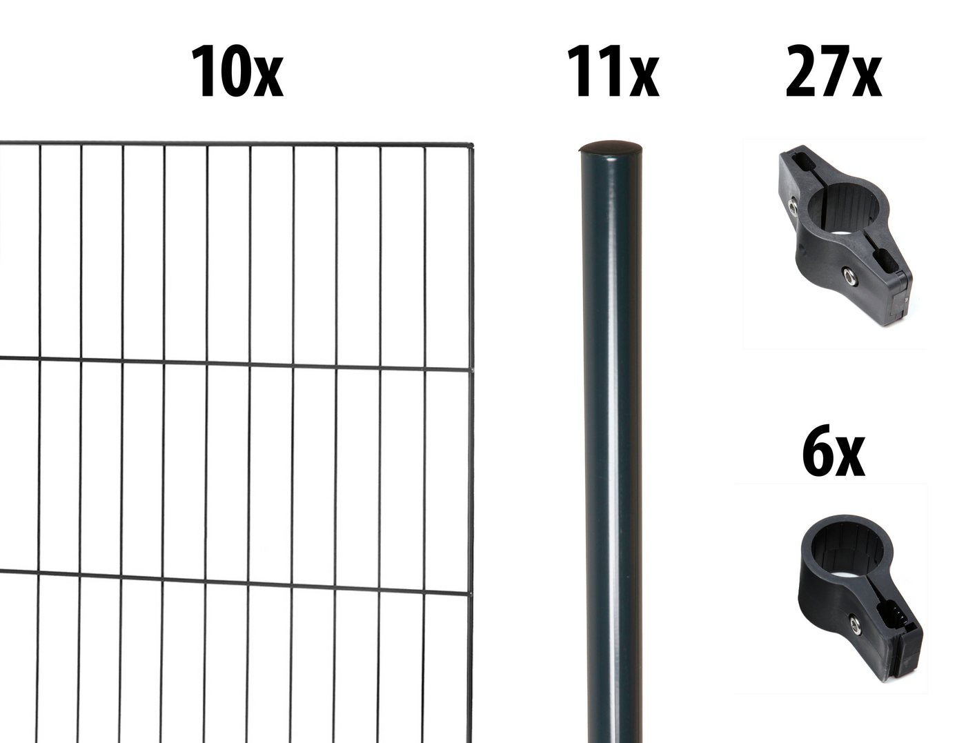 GARDEN 'N' MORE Einstabmattenzaun mit Rundpfosten, (Set), 10 Elemente für 20 m, LxH: 200 x 103 cm, mit 11 Pfosten von GARDEN 'N' MORE