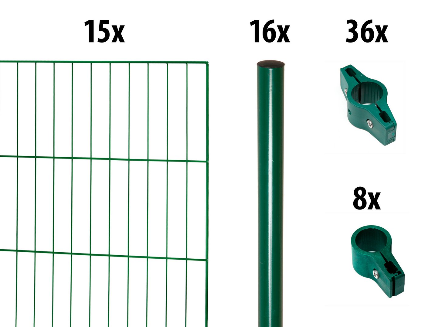 GARDEN 'N' MORE Einstabmattenzaun mit Rundpfosten, (Set), 15 Elemente für 30 m, LxH: 200 x 175 cm, mit 16 Pfosten von GARDEN 'N' MORE