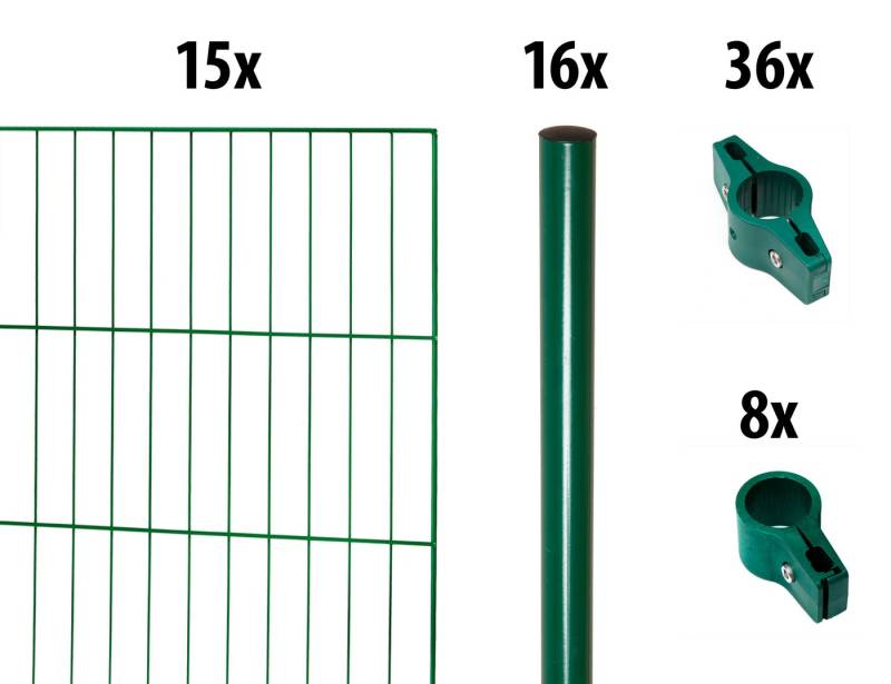 GARDEN 'N' MORE Einstabmattenzaun mit Rundpfosten, (Set), 15 Elemente für 30 m, LxH: 200 x 175 cm, mit 16 Pfosten von GARDEN 'N' MORE