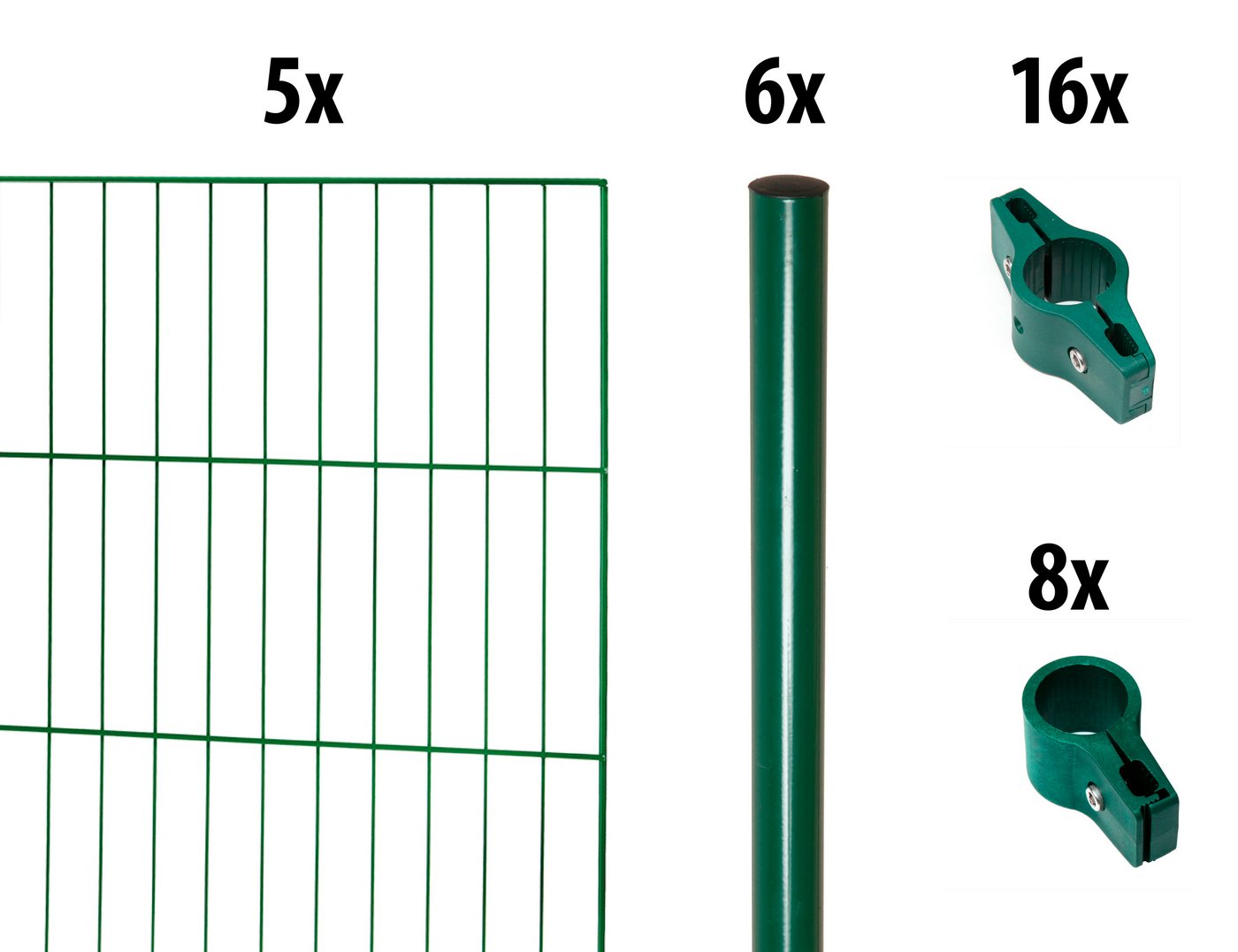 GARDEN 'N' MORE Einstabmattenzaun mit Rundpfosten, (Set), 5 Elemente für 10 m, LxH: 200 x 175 cm, mit 6 Pfosten von GARDEN 'N' MORE