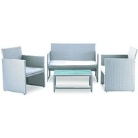 Garden Friend Wohnzimmer Valencia (2 Sessel 1 Sofa 1 Tisch) weißer Polyrattan-Bezug mit grauen Kissen von GARDEN