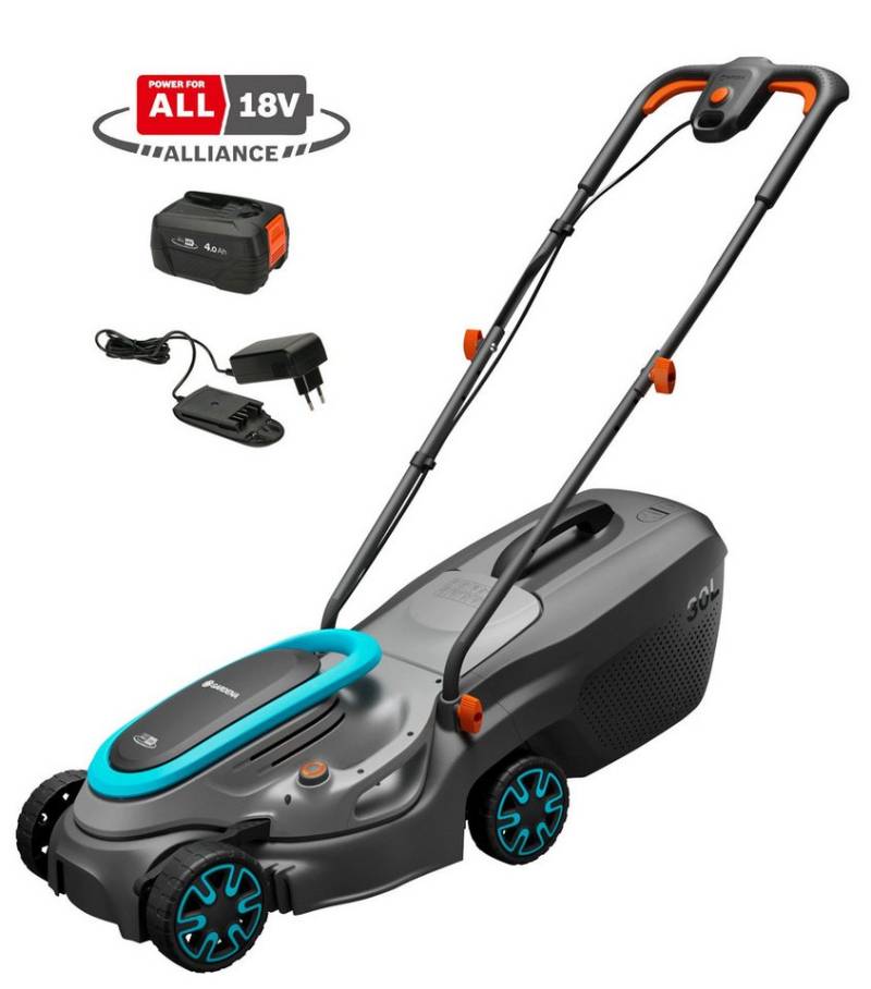GARDENA Akkurasenmäher PowerMax 32/18V P4A Ready-To-Use Set, 32 cm Schnittbreite, Ready-To-Use Set inkl. Akku und Ladegerät von GARDENA