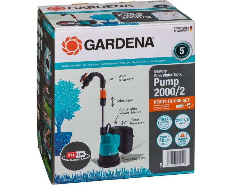 GARDENA Gartenpumpe 2000/2 18V P4A Set Akku-Regenfasspumpe von GARDENA