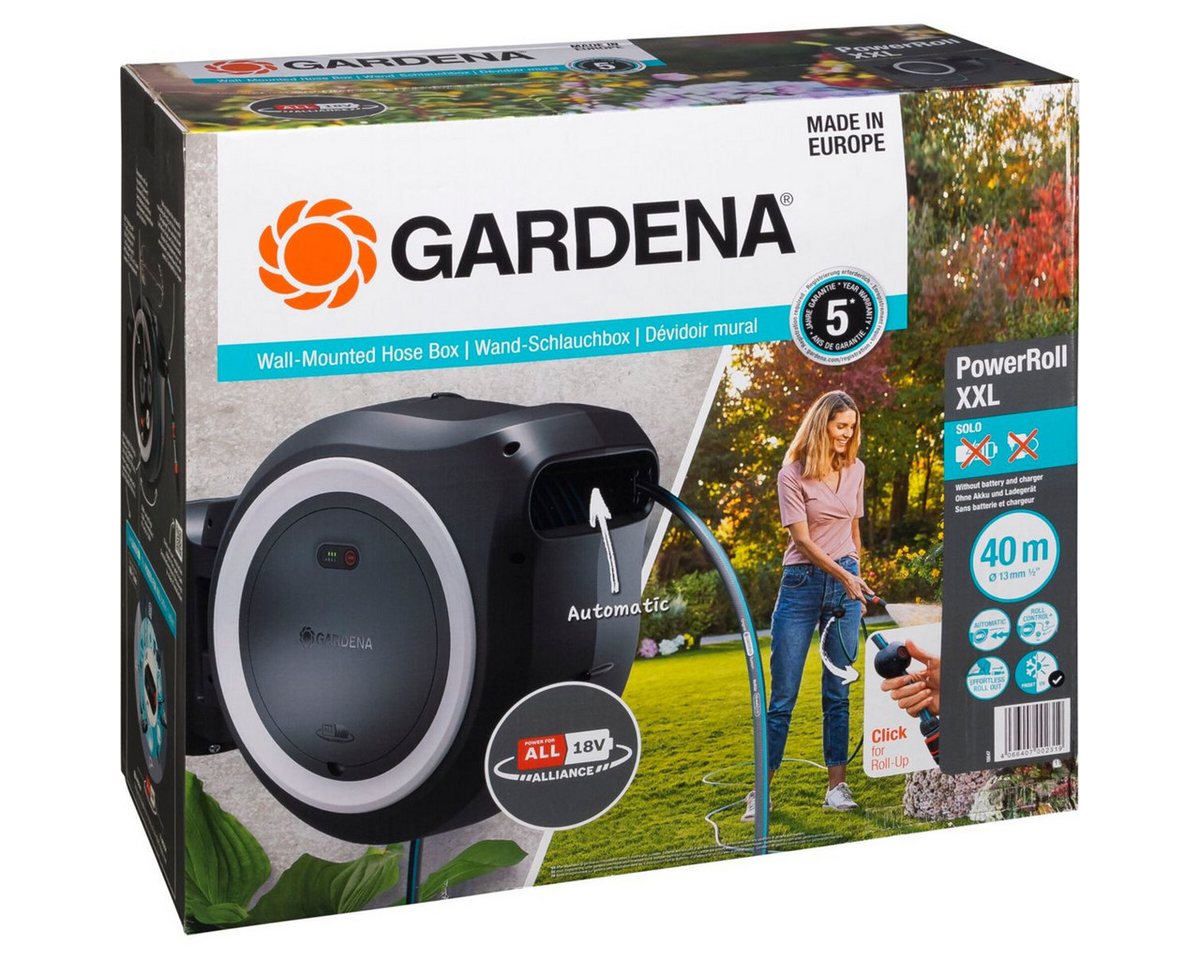 GARDENA Gartenschlauch Akku-Wand-Schlauchbox PowerRoll XXL 18V 40 m von GARDENA