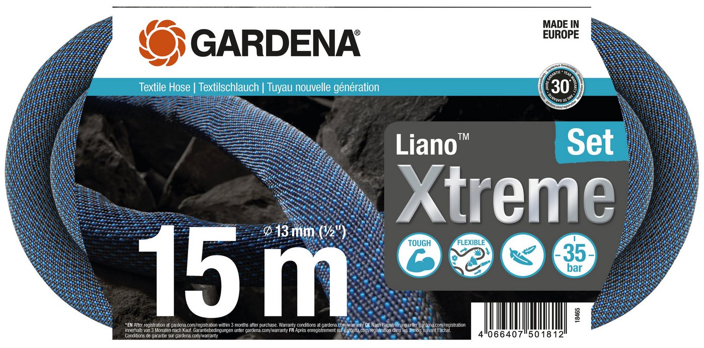 GARDENA Gartenschlauch Textil Liano™ Xtreme 15 m Set, mit einem Berstdruck von 35 bar von GARDENA