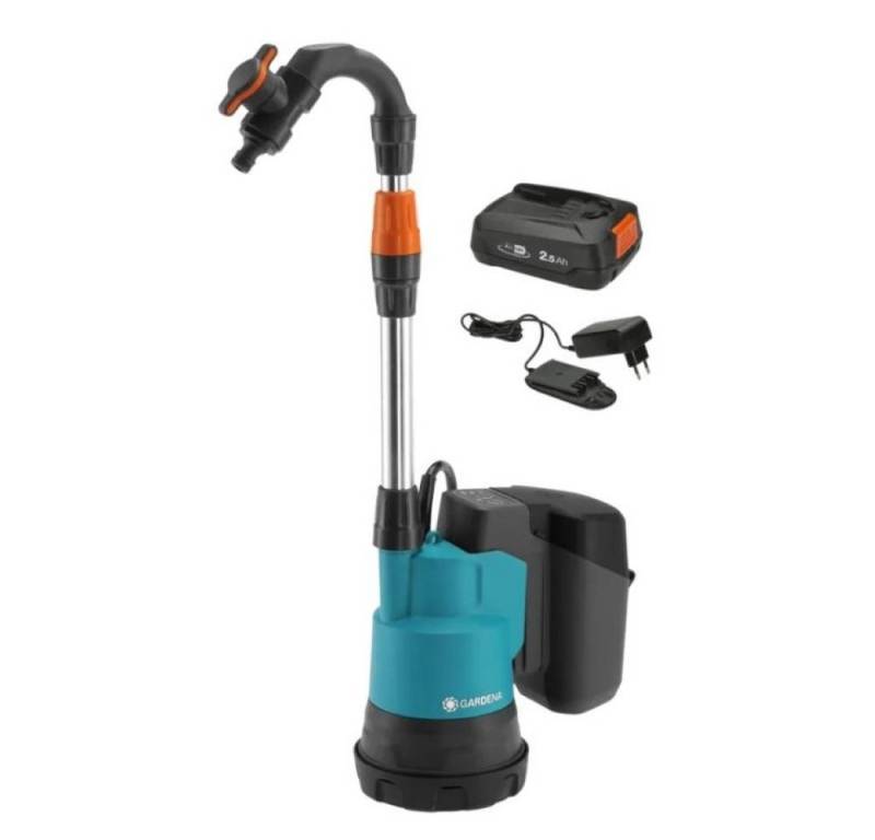GARDENA Regenfasspumpe 2000/2 18V P4A Set - Akku-Regenfasspumpe - türkis/grau von GARDENA