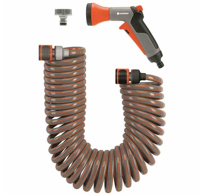 GARDENA Schlauch Spiralschlauch-Set mit Impulsbrause und Systemteilen 10 m Länge 10 m von GARDENA