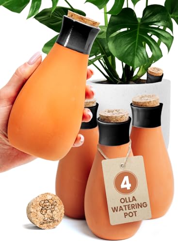 Ollas Pflanztöpfe aus Terrakotta, 4 Stück, 400 ml, selbstbewässernder Pflanzeinsatz, Olla-Bewässerungssystem für 1 Woche, einfach zu befüllen, Tonpflanzen-Bewässerungskugeln für Außen- und von GARDENBRO