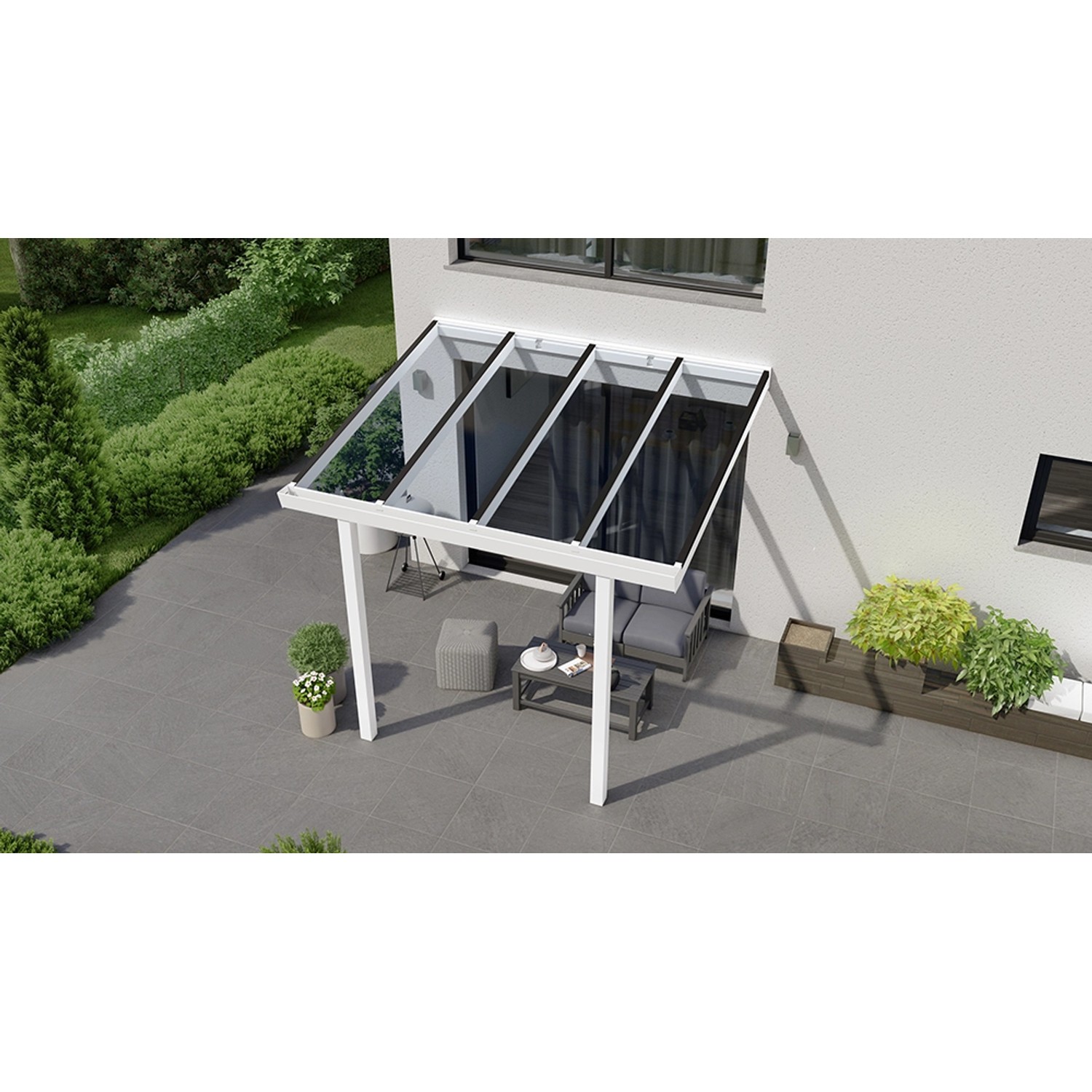 Terrassenüberdachung Basic 300 cm x 250 cm Weiß Glas von GARDENDREAMS