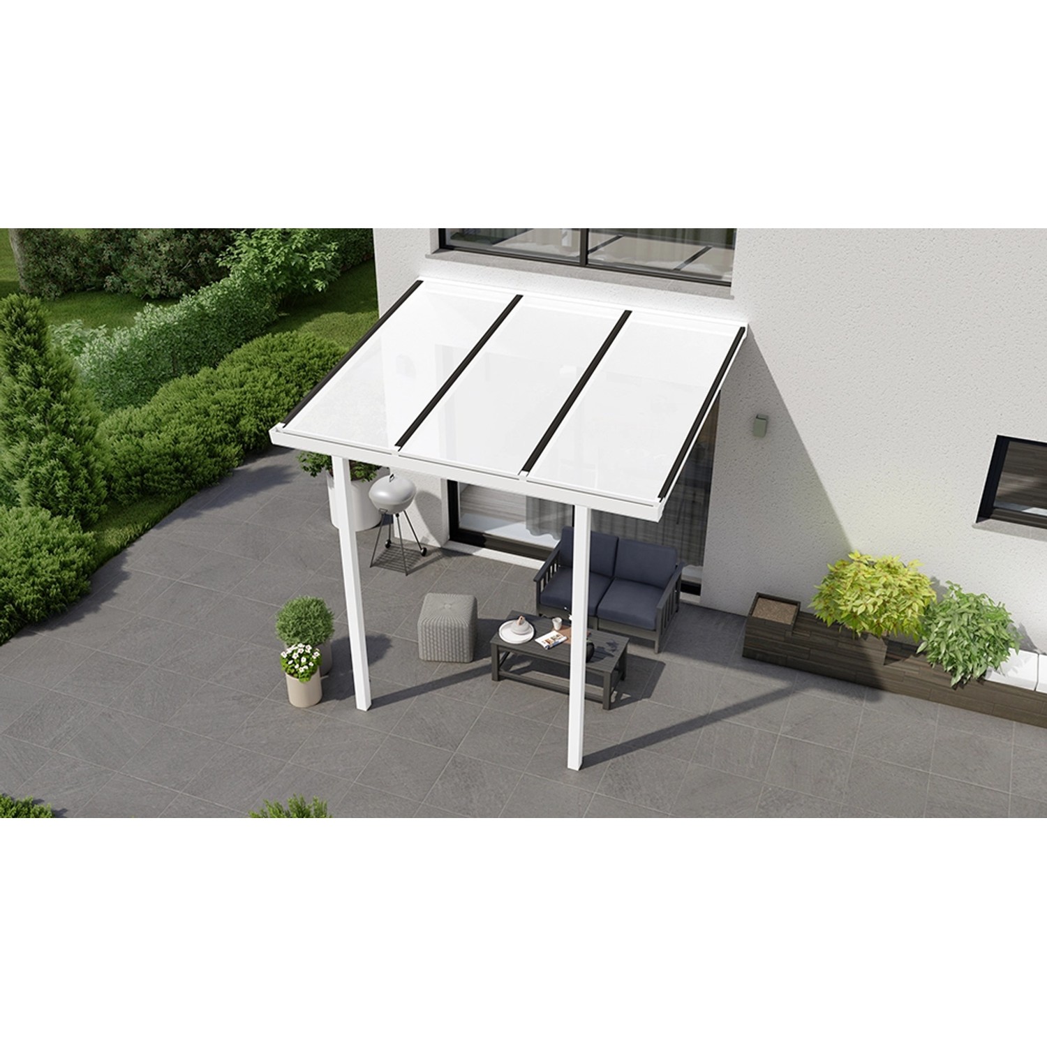 Terrassenüberdachung Basic 300 cm x 250 cm Weiß PC Opal von GARDENDREAMS