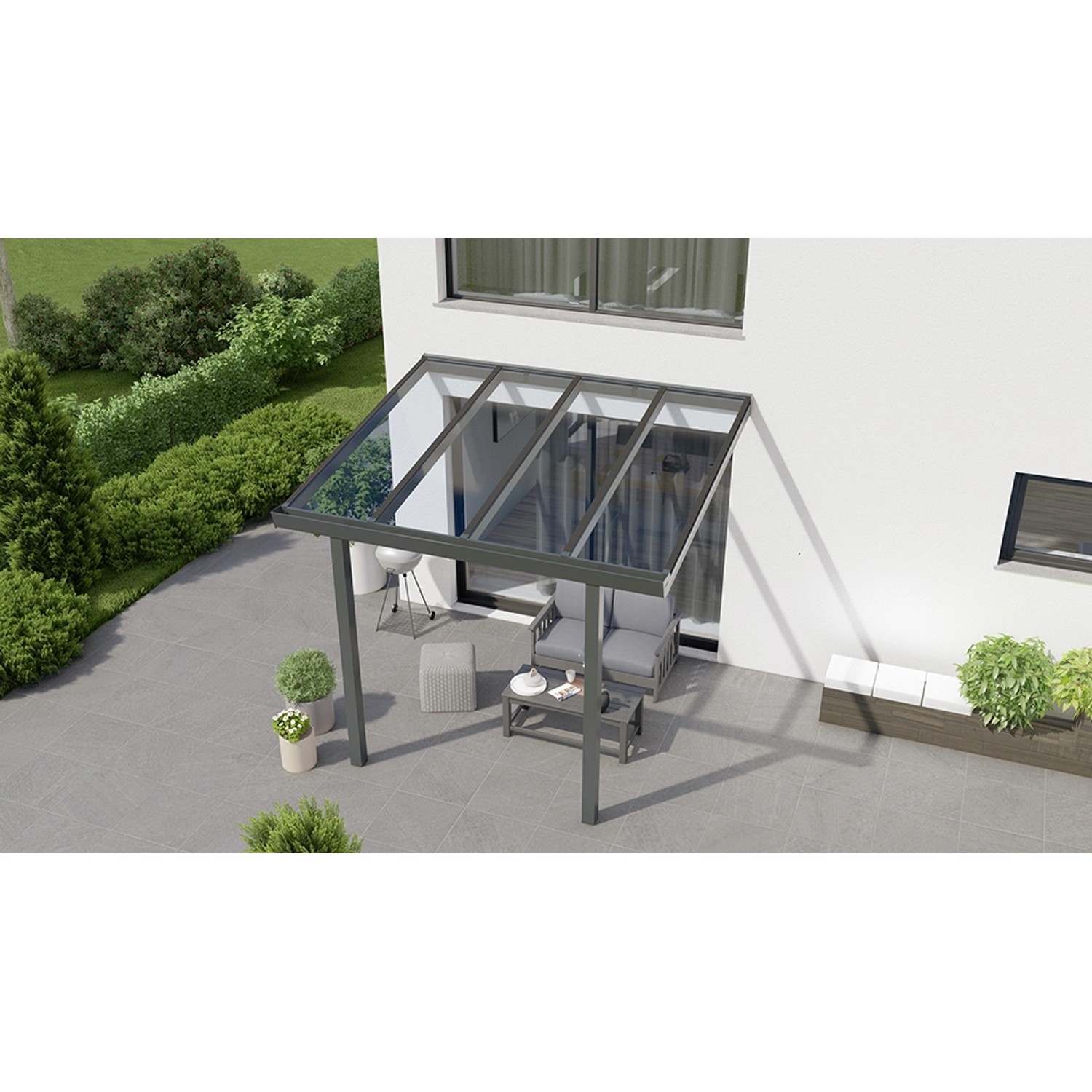 Terrassenüberdachung Basic 300 cm x 300 cm Anthrazit Glanz Glas von GARDENDREAMS