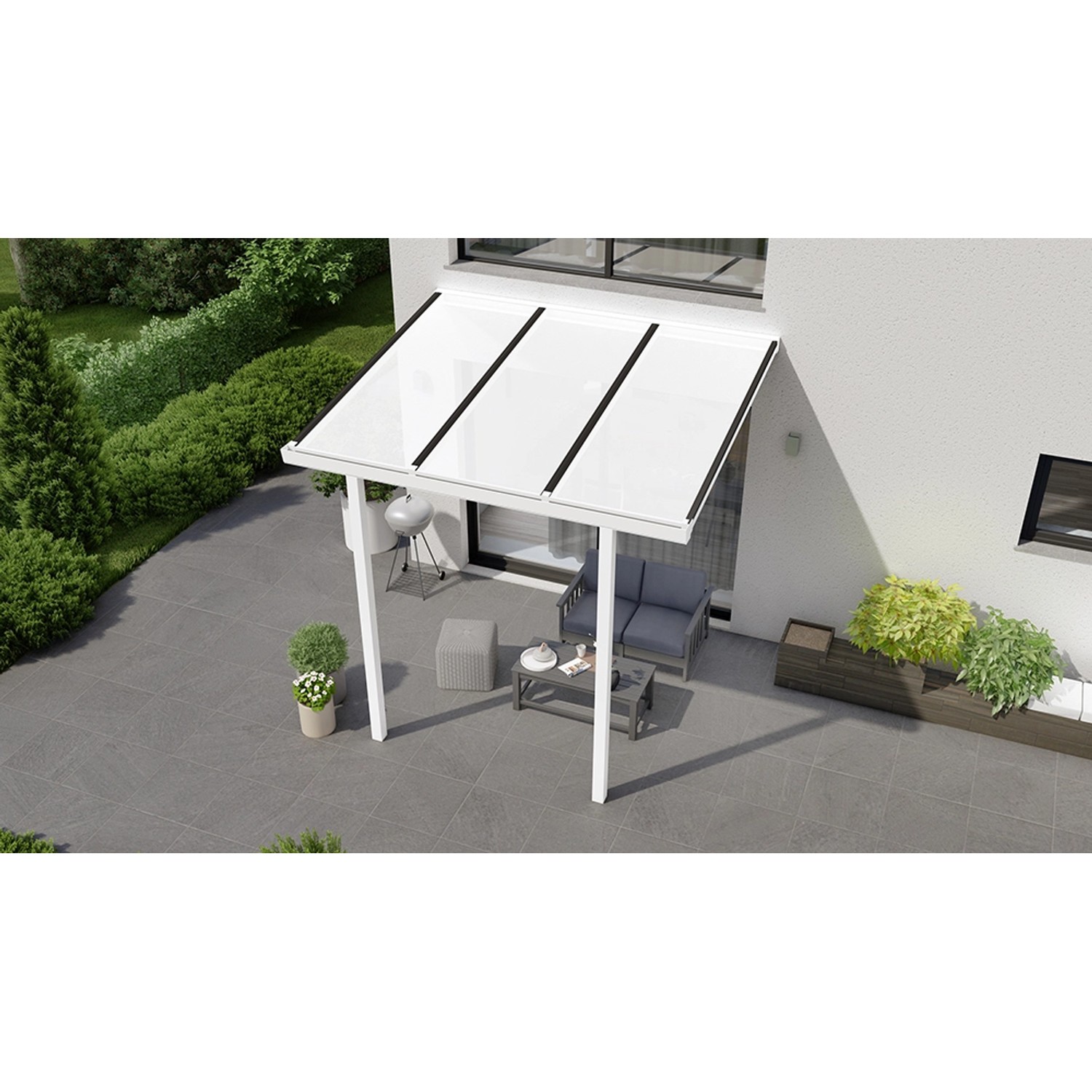 Terrassenüberdachung Basic 300 cm x 300 cm Weiß PC Opal von GARDENDREAMS