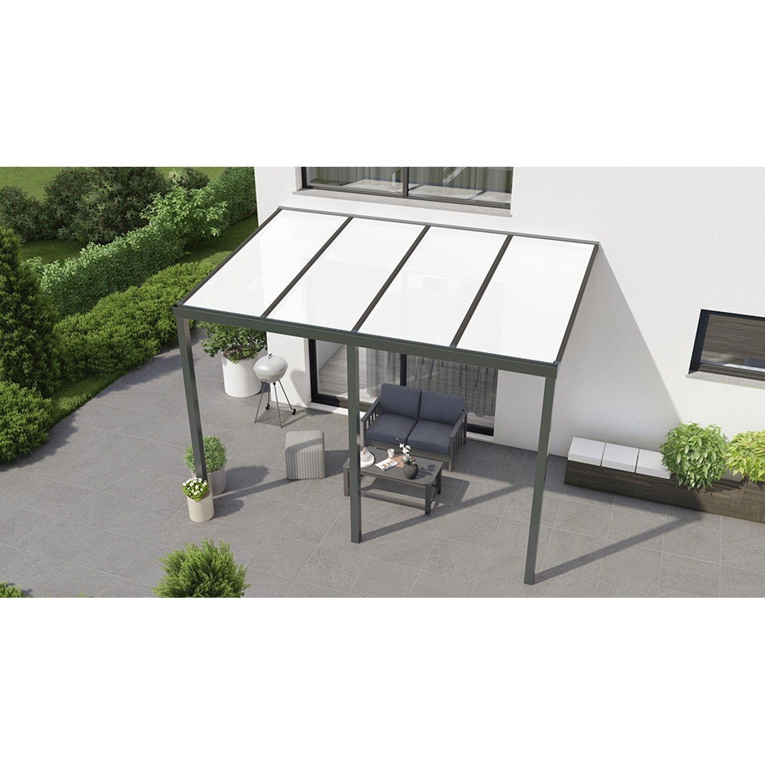 Terrassenüberdachung Basic 400 cm x 250 cm  Anthrazit Glanz PC Opal von GARDENDREAMS