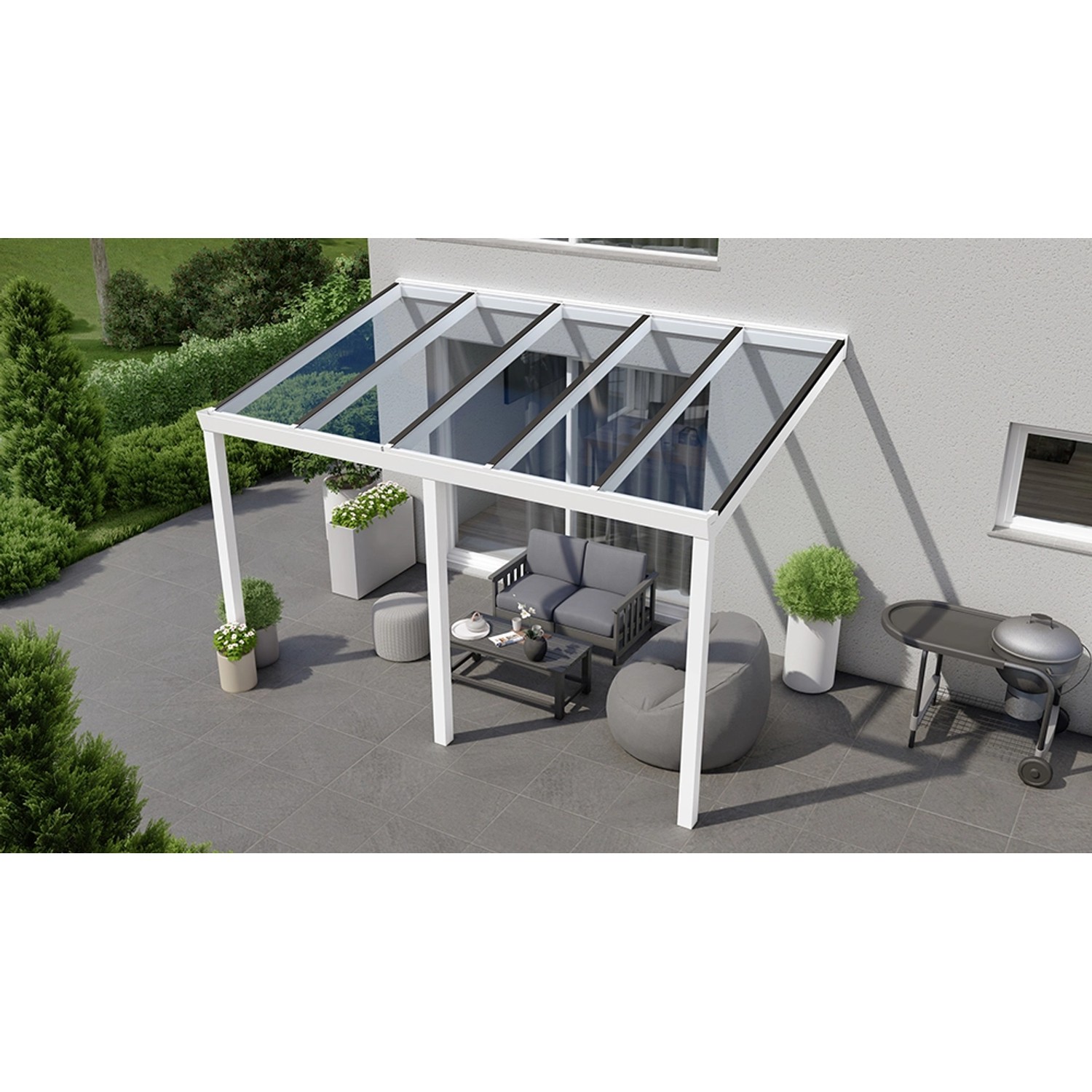 Terrassenüberdachung Basic 400 cm x 250 cm Weiß Glas von GARDENDREAMS
