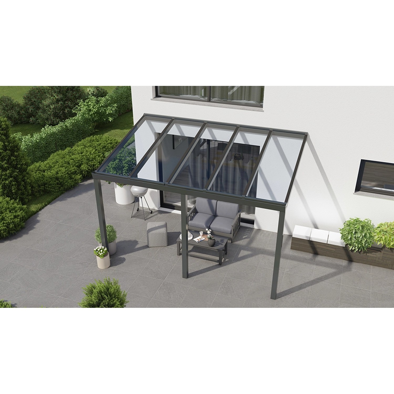 Terrassenüberdachung Basic 400 cm x 300 cm Anthrazit Glanz Glas von GARDENDREAMS