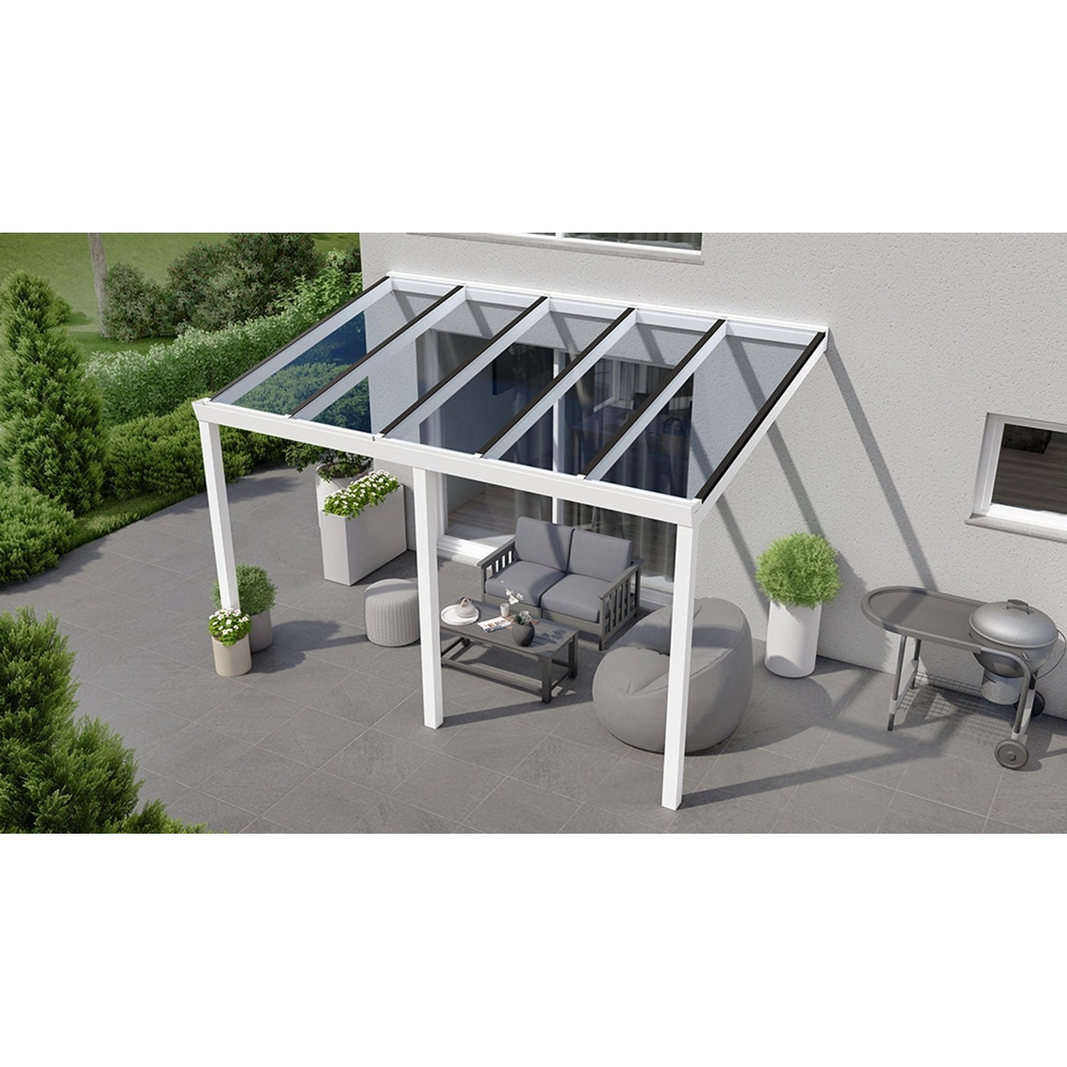 Terrassenüberdachung Basic 400 cm x 300 cm Weiß Glas von GARDENDREAMS