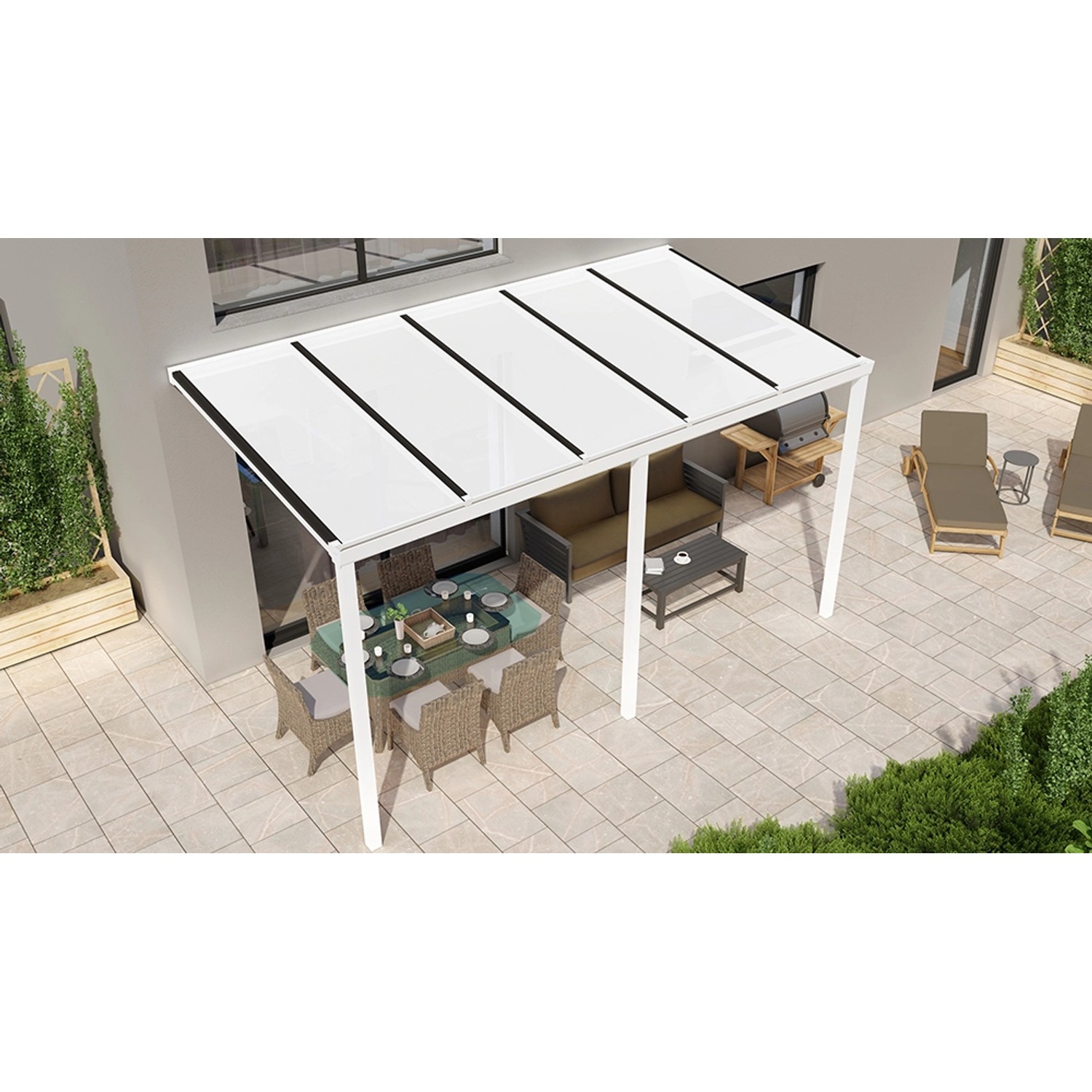 Terrassenüberdachung Basic 500 cm x 250 cm Weiß PC Opal von GARDENDREAMS