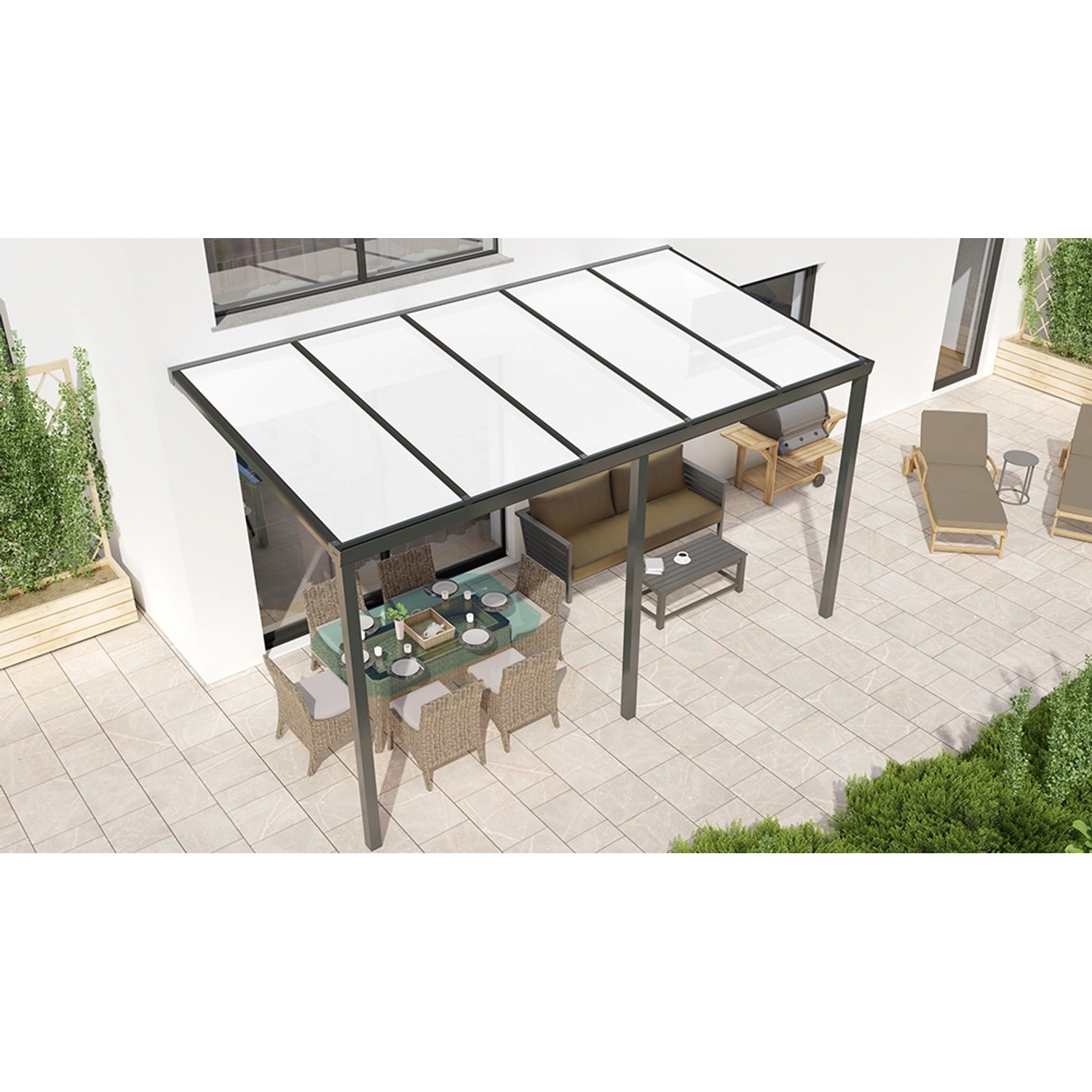 Terrassenüberdachung Basic 500 cm x 300 cm Anthrazit Glanz PC Opal von GARDENDREAMS