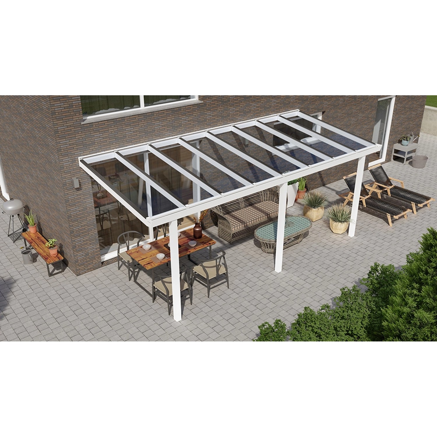 Terrassenüberdachung Basic 600 cm x 250 cm Weiß Glas von GARDENDREAMS