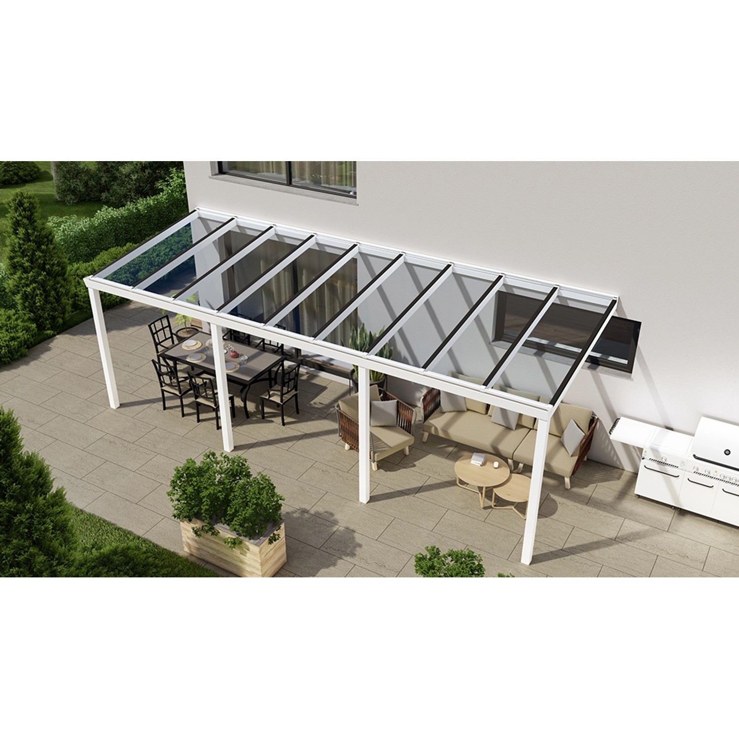 Terrassenüberdachung Basic 700 cm x 250 cm Weiß Glas von GARDENDREAMS