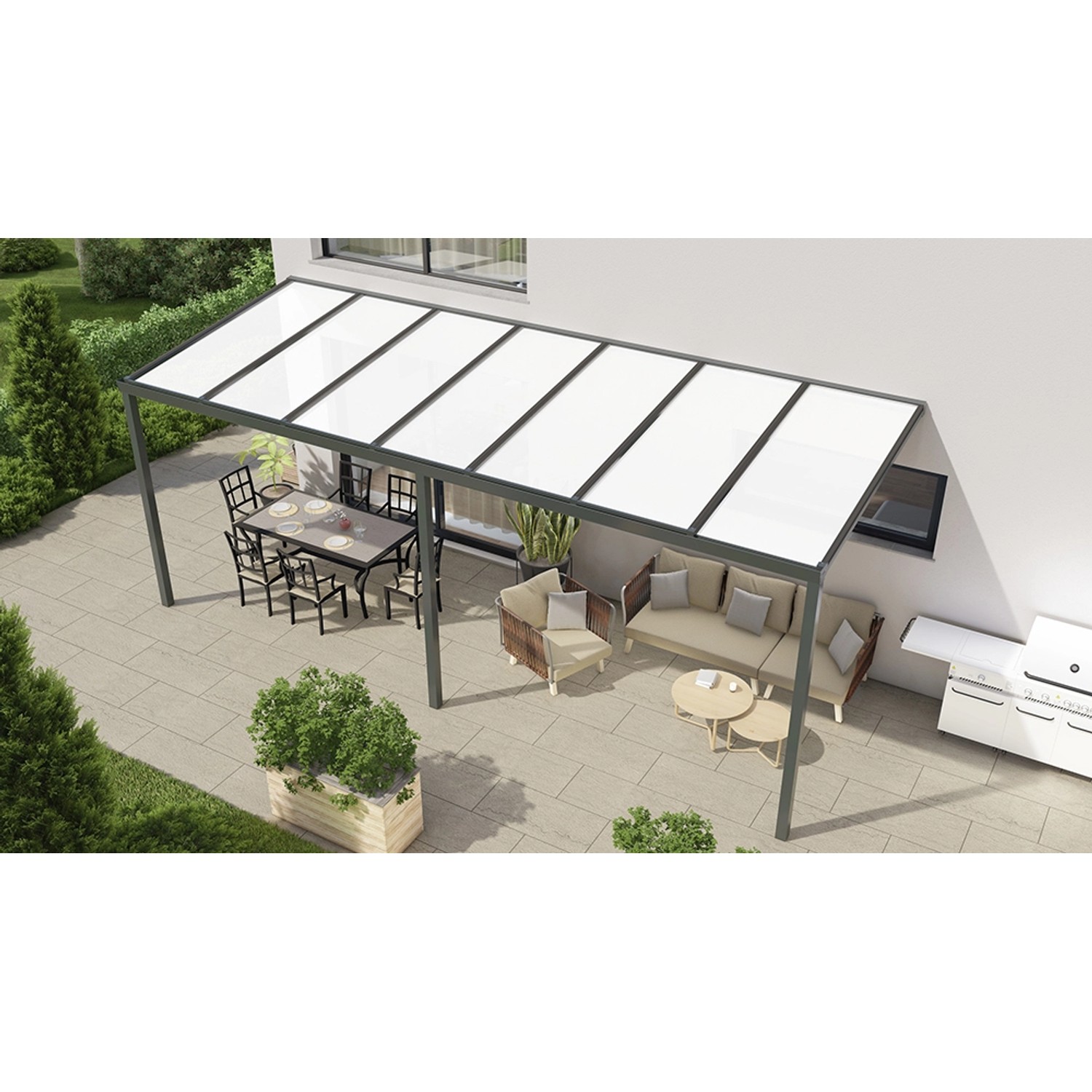 Terrassenüberdachung Basic 700 cm x 300 cm Anthrazit Glanz PC Opal von GARDENDREAMS