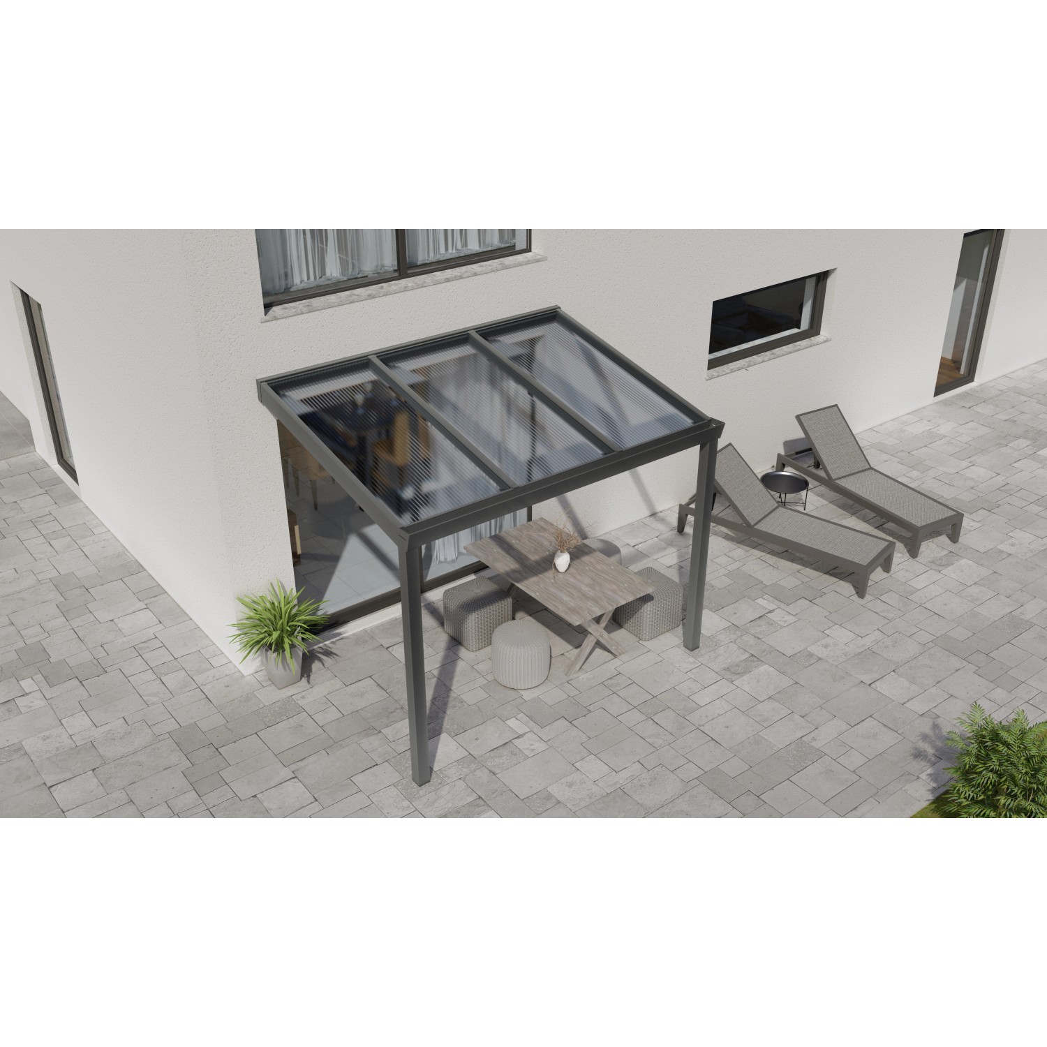 Terrassenüberdachung Professional 300 cm x 200 cm Anthrazit Struktur PC Klar von GARDENDREAMS