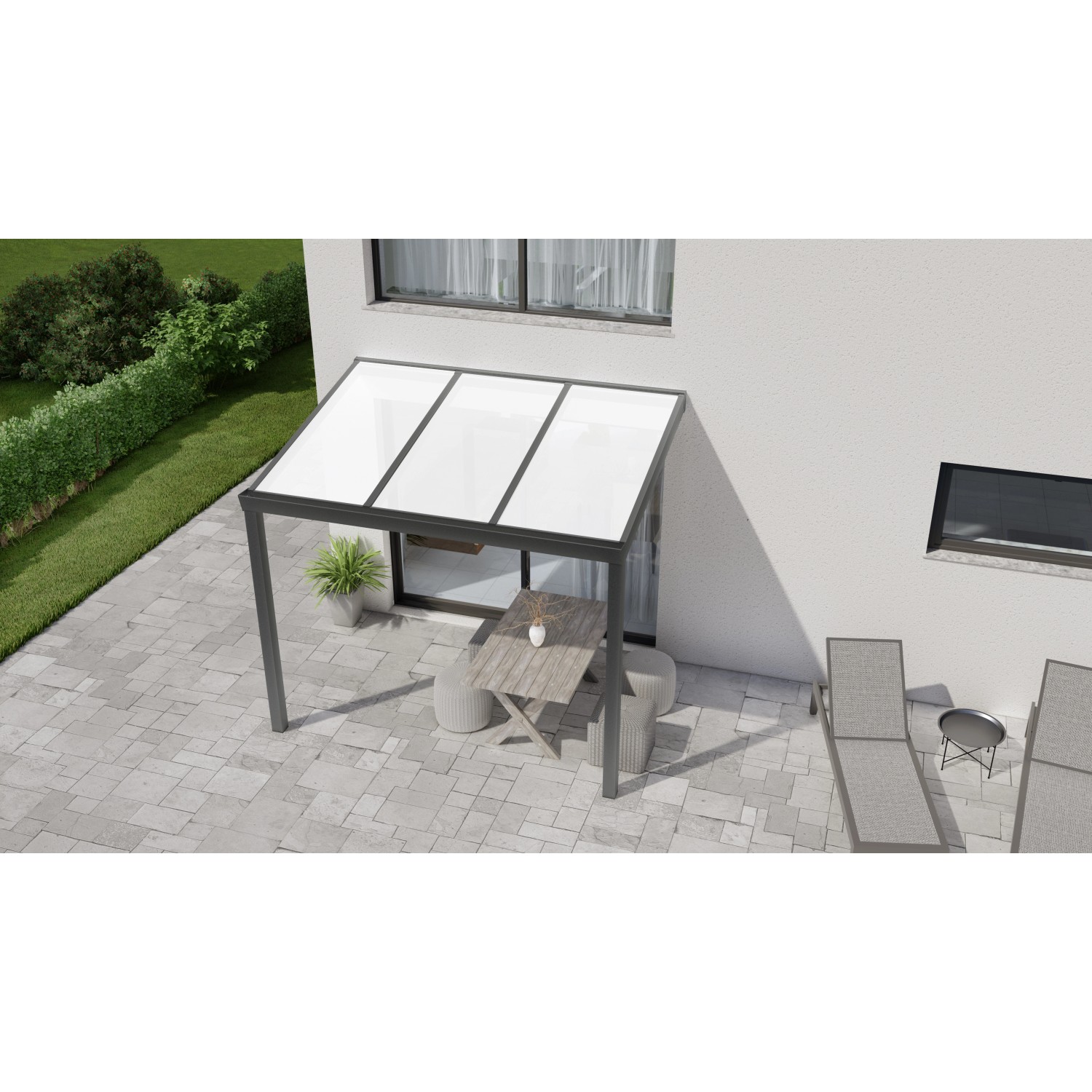 Terrassenüberdachung Professional 300 cm x 200 cm Anthrazit Struktur PC Opal von GARDENDREAMS