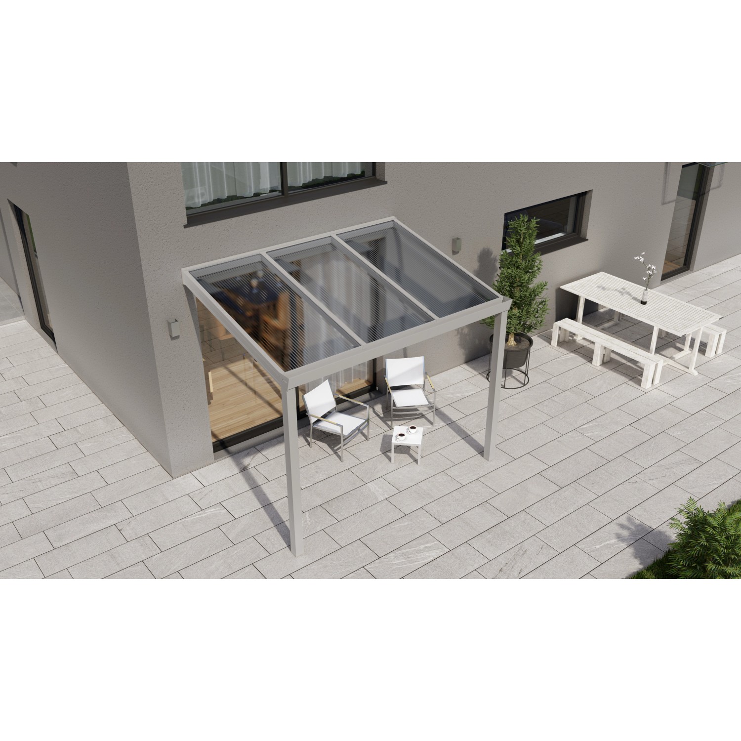 Terrassenüberdachung Professional 300 cm x 200 cm Grau Struktur PC Klar von GARDENDREAMS