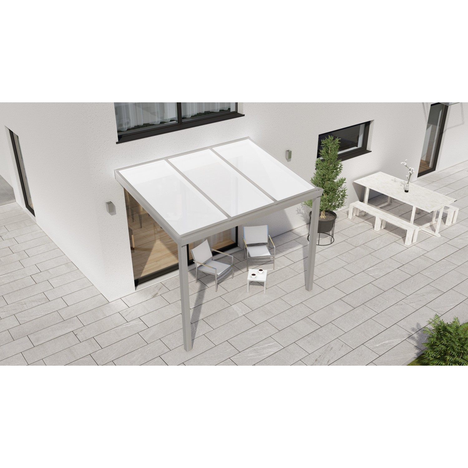 Terrassenüberdachung Professional 300 cm x 200 cm Grau Struktur PC Opal von GARDENDREAMS