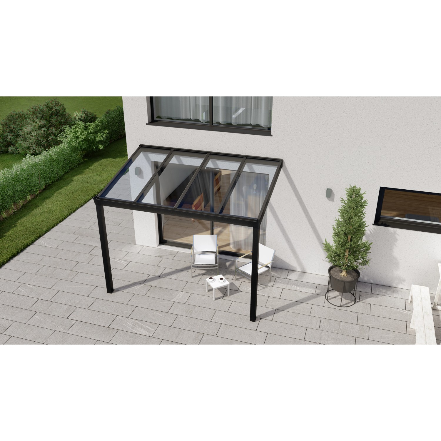 Terrassenüberdachung Professional 300 cm x 200 cm Schwarz Struktur Glas von GARDENDREAMS