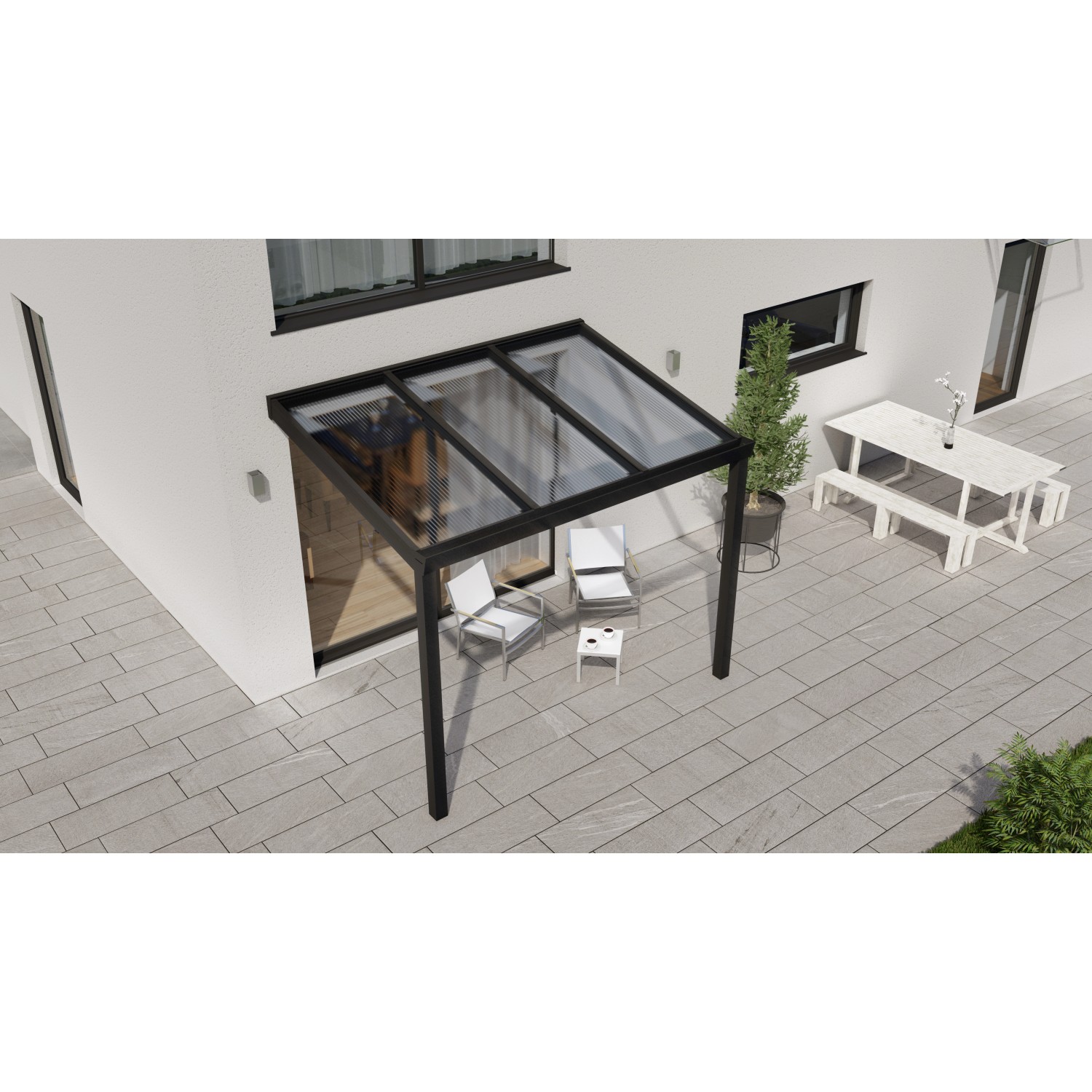 Terrassenüberdachung Professional 300 cm x 200 cm Schwarz Struktur PC Klar von GARDENDREAMS