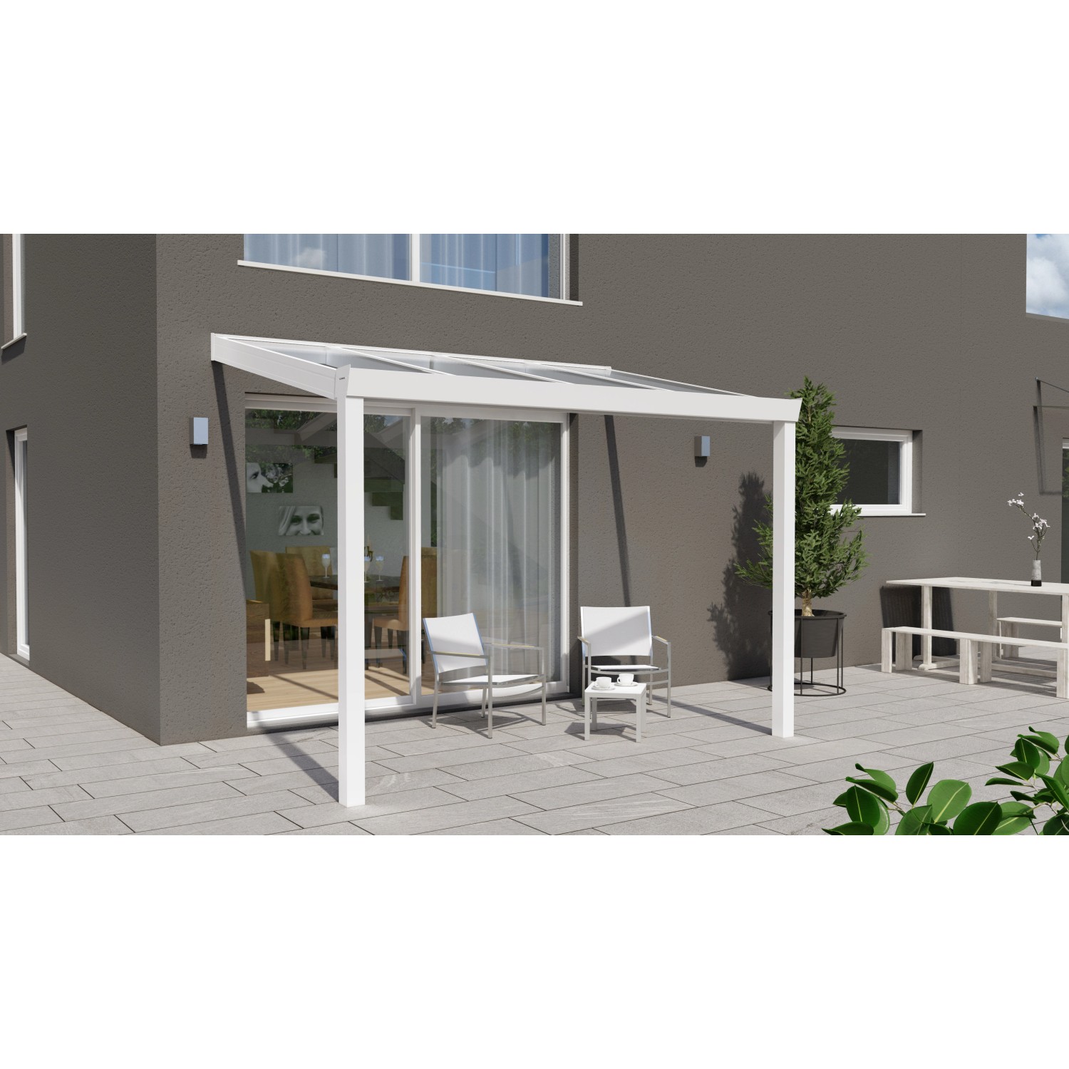 Terrassenüberdachung Professional 300 cm x 200 cm Weiß Glas von GARDENDREAMS