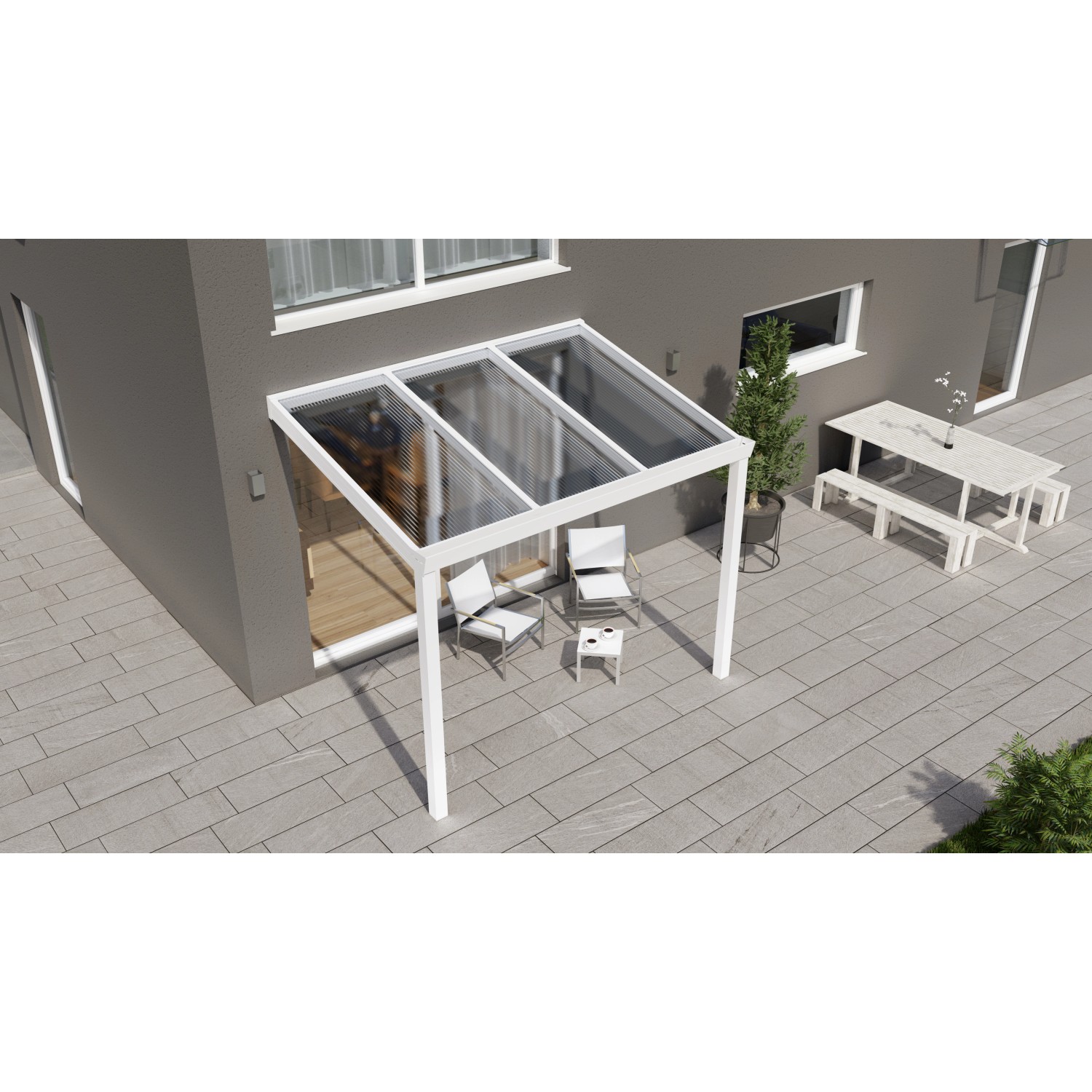 Terrassenüberdachung Professional 300 cm x 200 cm Weiß PC Klar von GARDENDREAMS