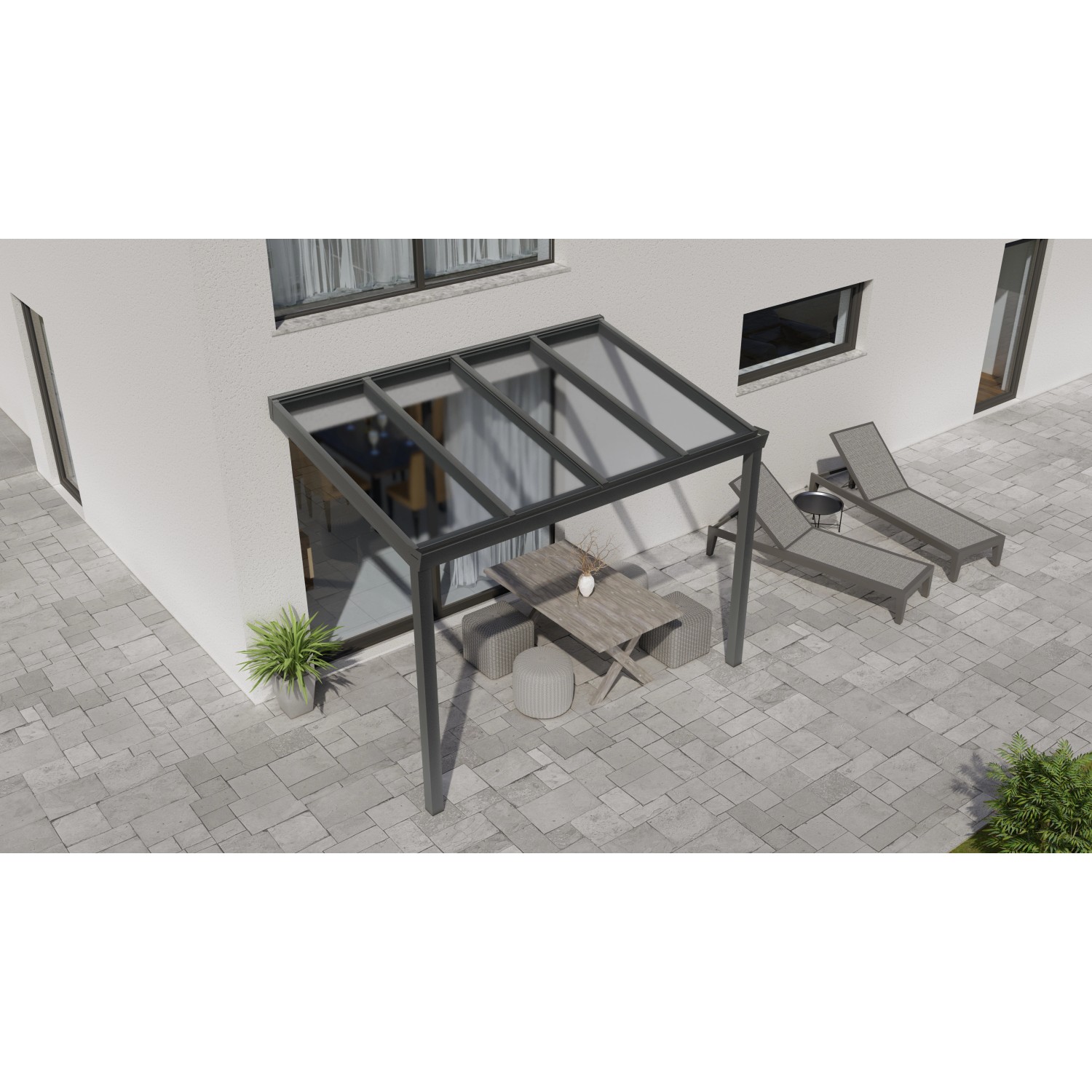 Terrassenüberdachung Professional 300 cm x 250 cm Anthrazit Struktur Glas von GARDENDREAMS