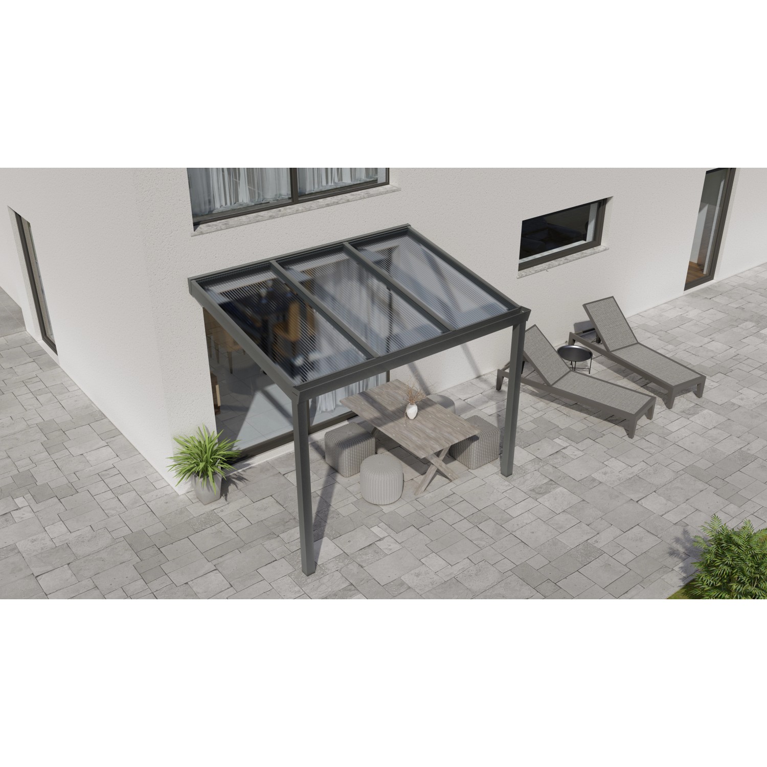 Terrassenüberdachung Professional 300 cm x 250 cm Anthrazit Struktur PC Klar von GARDENDREAMS