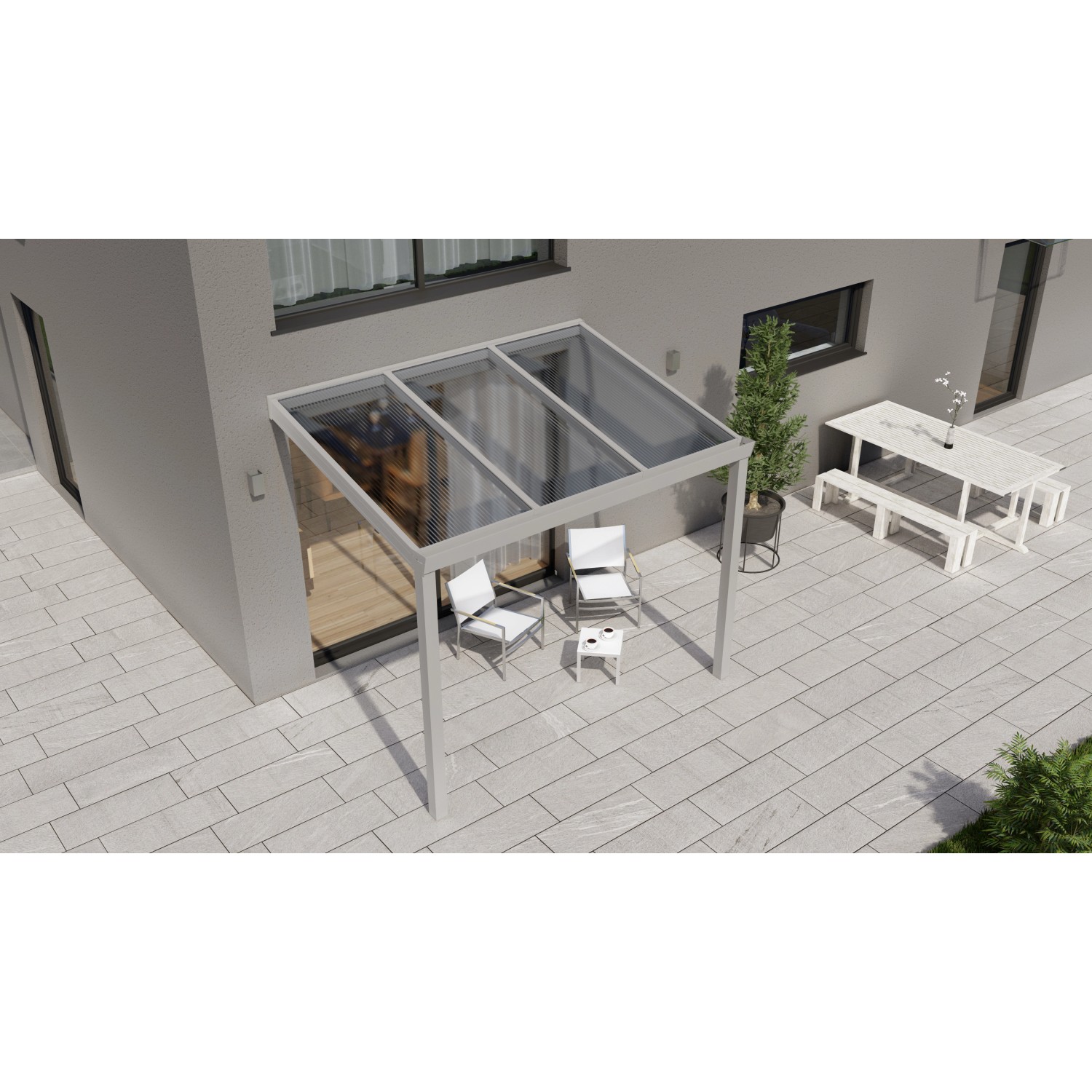 Terrassenüberdachung Professional 300 cm x 250 cm Grau Struktur PC Klar von GARDENDREAMS