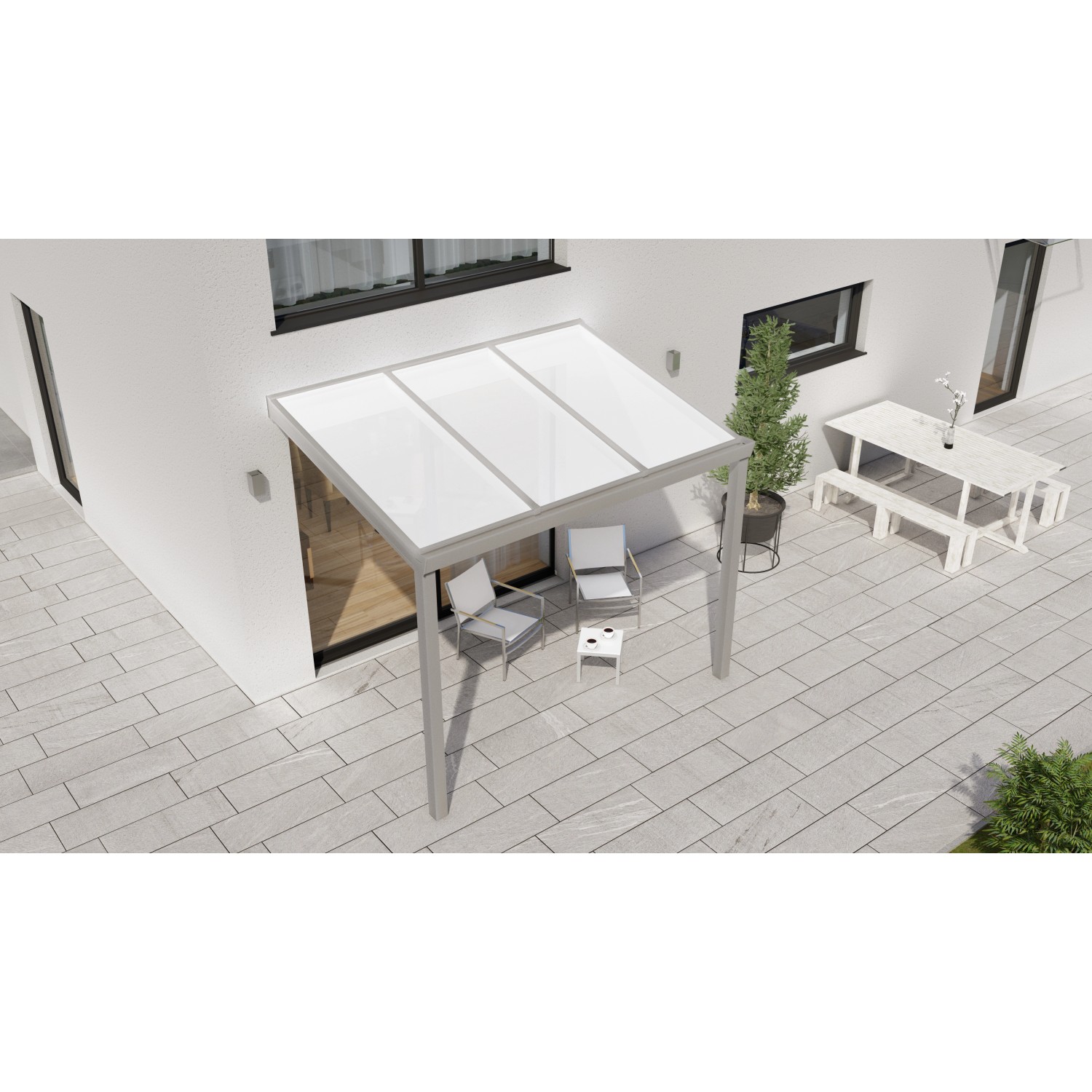 Terrassenüberdachung Professional 300 cm x 250 cm Grau Struktur PC Opal von GARDENDREAMS