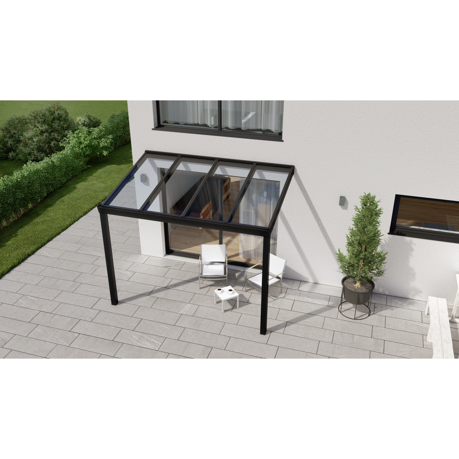 Terrassenüberdachung Professional 300 cm x 250 cm Schwarz Struktur Glas von GARDENDREAMS