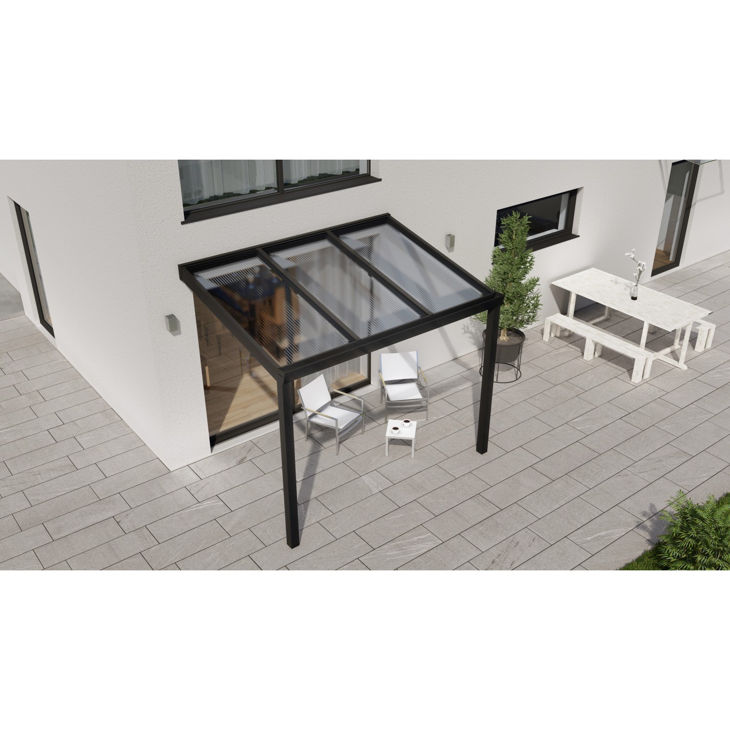 Terrassenüberdachung Professional 300 cm x 250 cm Schwarz Struktur PC Klar von GARDENDREAMS