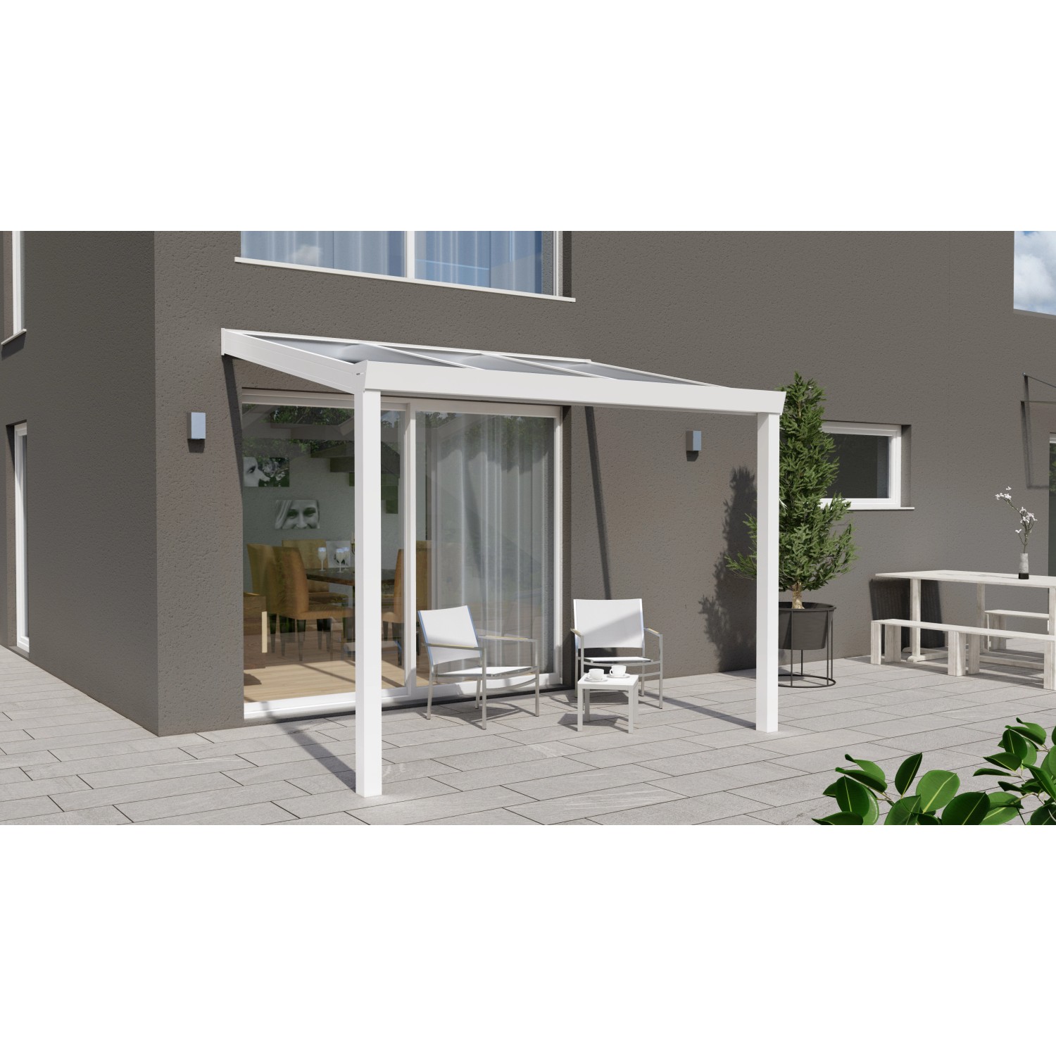 Terrassenüberdachung Professional 300 cm x 250 cm Weiß PC Klar von GARDENDREAMS