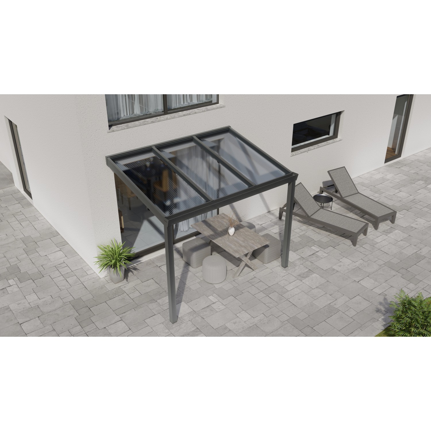 Terrassenüberdachung Professional 300 cm x 300 cm Anthrazit Struktur PC Klar von GARDENDREAMS