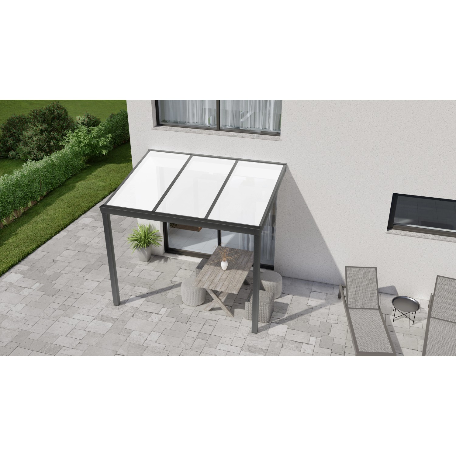 Terrassenüberdachung Professional 300 cm x 300 cm Anthrazit Struktur PC Opal von GARDENDREAMS